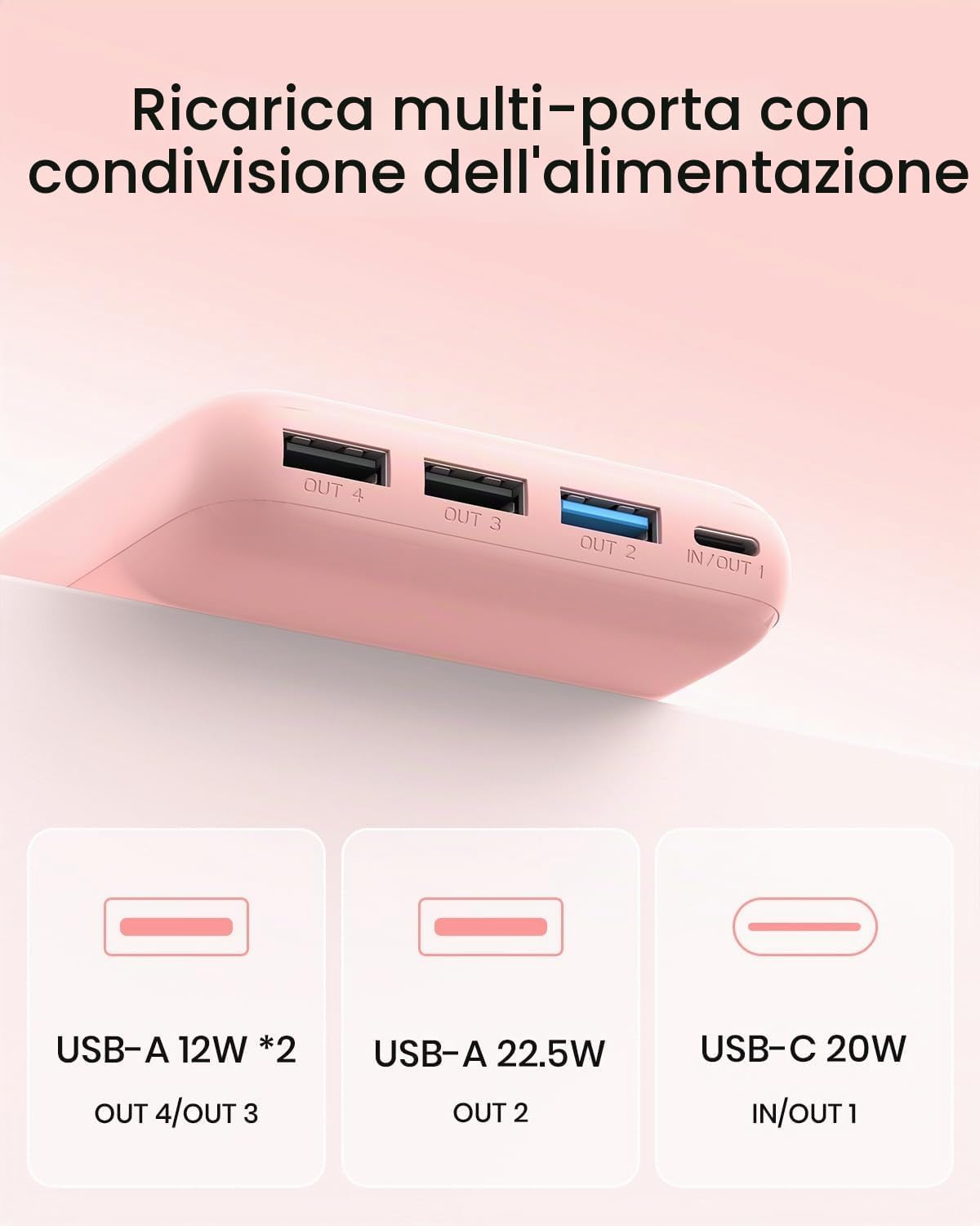 Detalle de A ADDTOP Power Bank 20000mAh – Caricatore Portatile 22,5W, 4 Uscite e Display