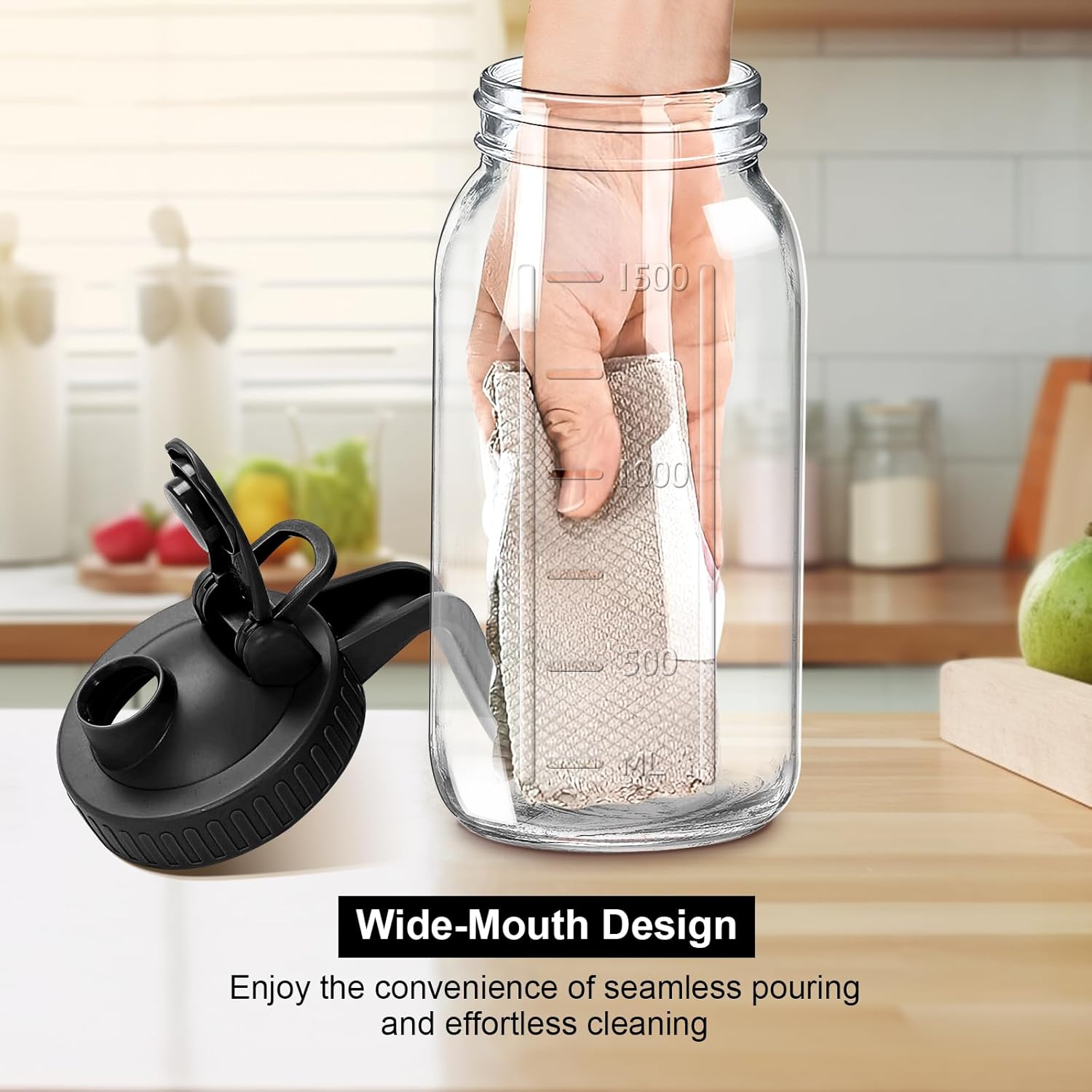 Thumbnail 4 de 64oz Glass Pitcher with Lid Mason Jar