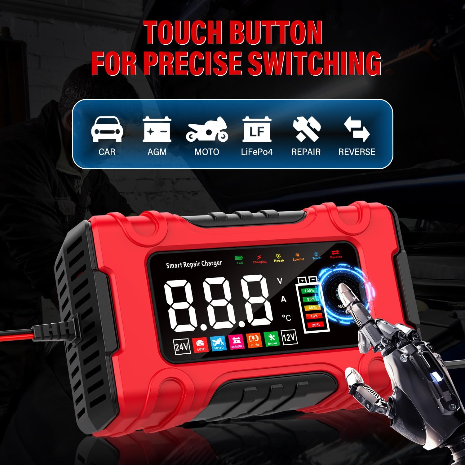 Detalle 2 de 10A Autobatterie Ladegerät 12V/24V mit LCD