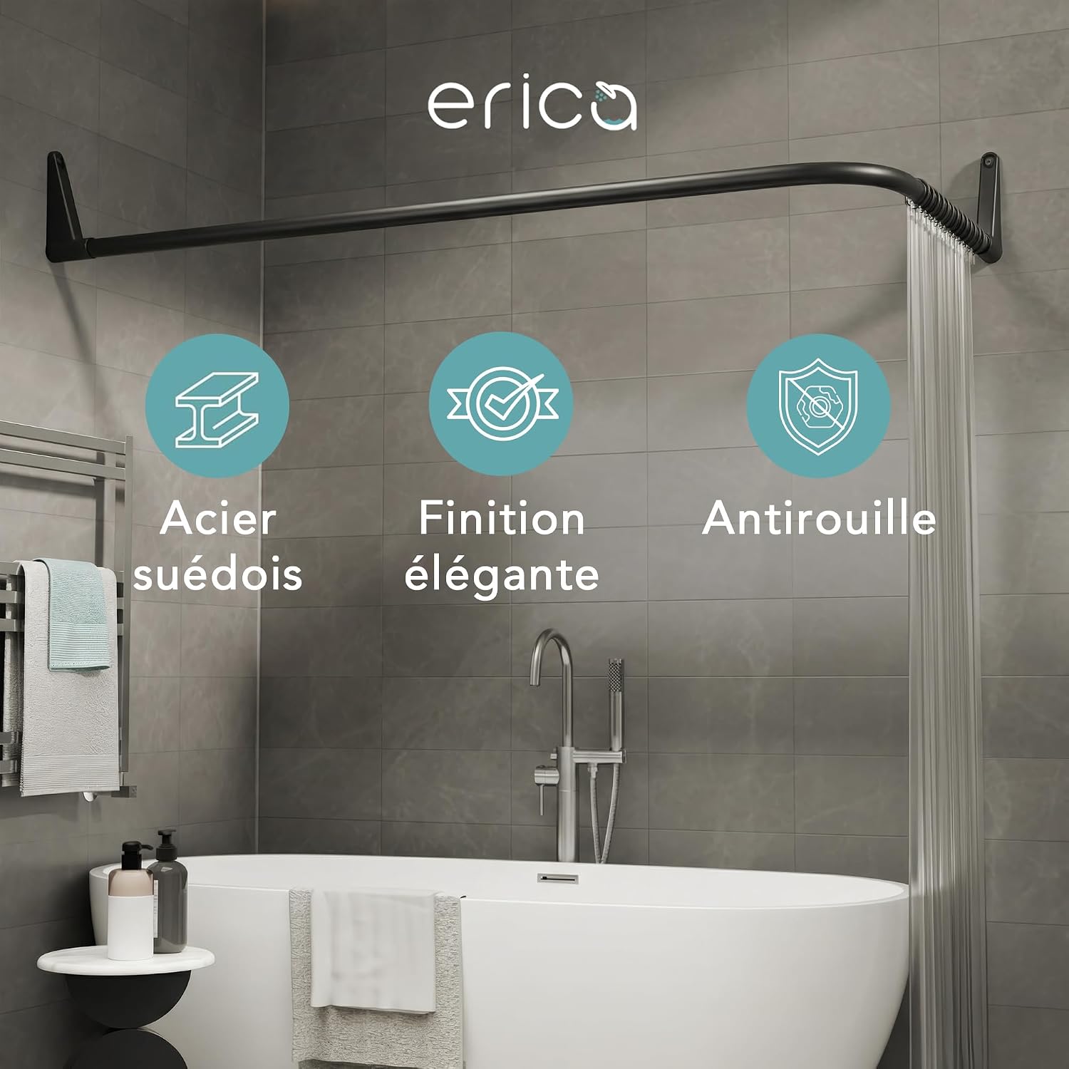Detalle 2 de Erica Tringles rideau douche angle 70x90