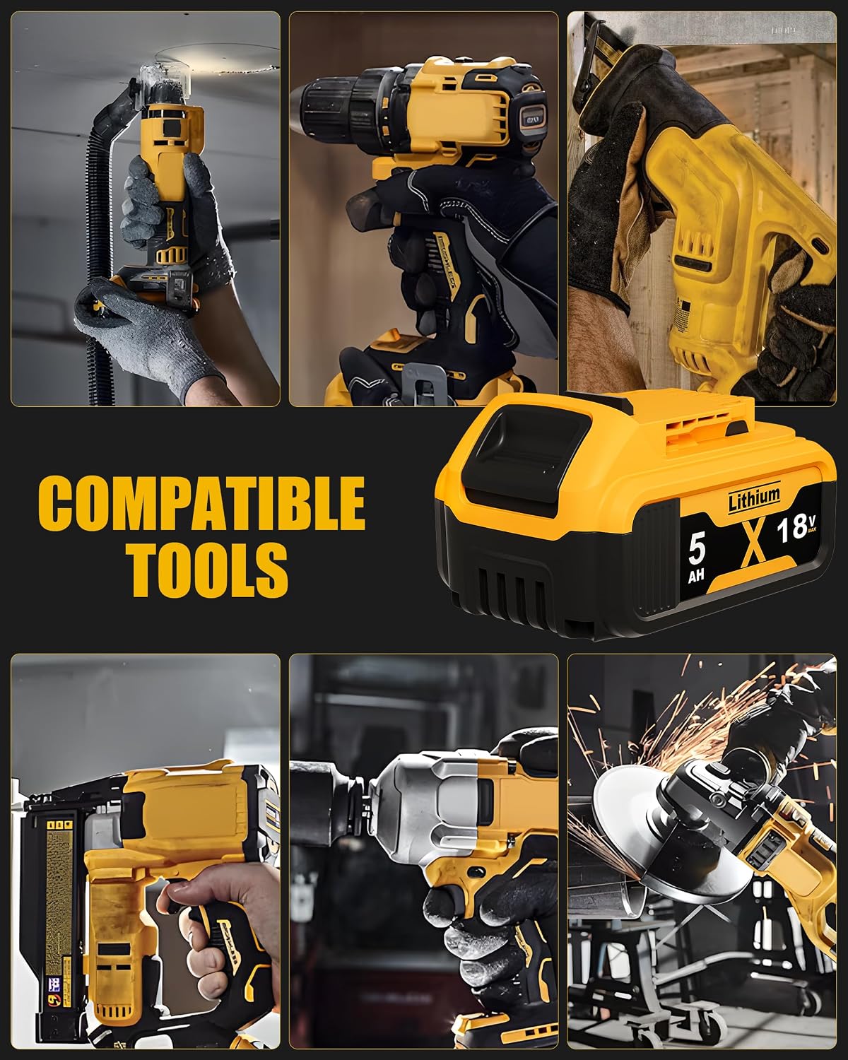 Thumbnail 6 de 2 x 18V 5.0Ah Replacement Batteries for Dewalt 18V XR: DCB182/DCB184/DCB200 Compatible