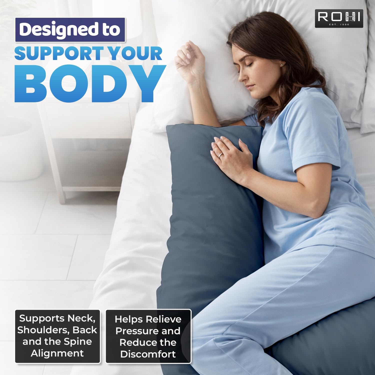 Thumbnail 4 de Rohi Orthopaedic V Pillow with Pillowcase – Anti Allergy Triangle Pillow for Adults (Grey)