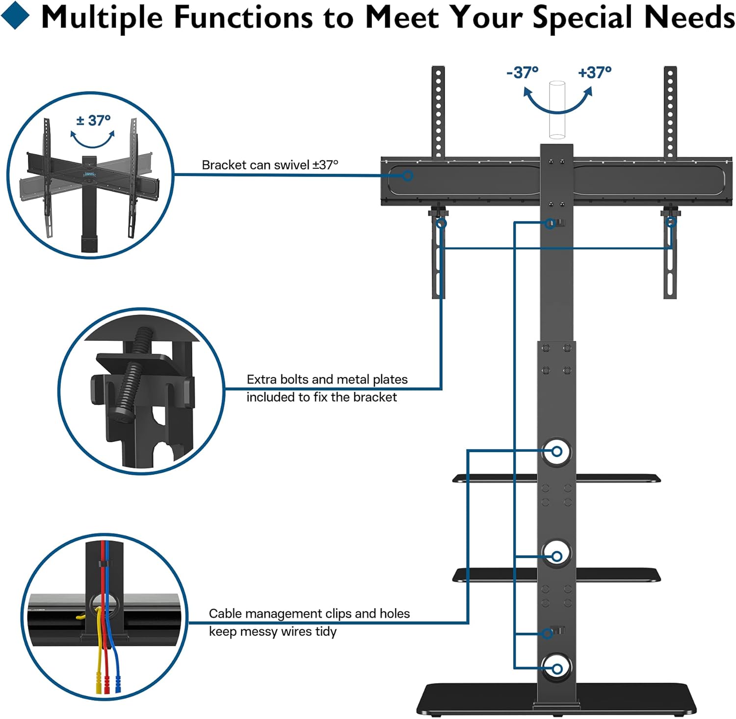 Thumbnail 2 de BONTEC Universal TV Stand 30–70 inch, height adjustable