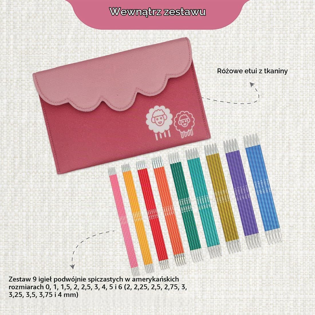Detalle 2 de KnitPro Zing – zestaw drutów pończoszniczych 15 cm, 9 rozmiarów, aluminium