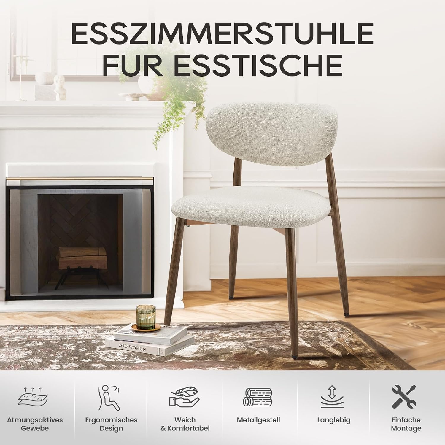 Thumbnail 2 de COLAMY Küchenstuhl 6er-Set – Moderner Polsterstuhl mit Fester Rückenlehne, Beige, Metallbeine