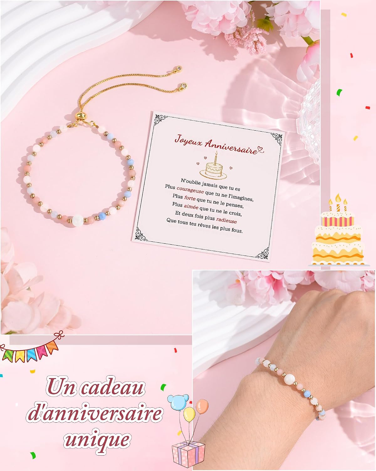 Detalle de Seyaa Bracelet Pierre Naturelle – Cadeau Anniversaire Fille 8–12 ans (Pierre de Lune)