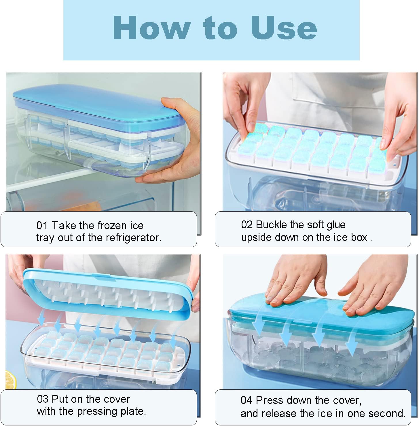 Thumbnail 6 de Ice cube tray with lid (48-cube set), press-release silicone moulds with storage container