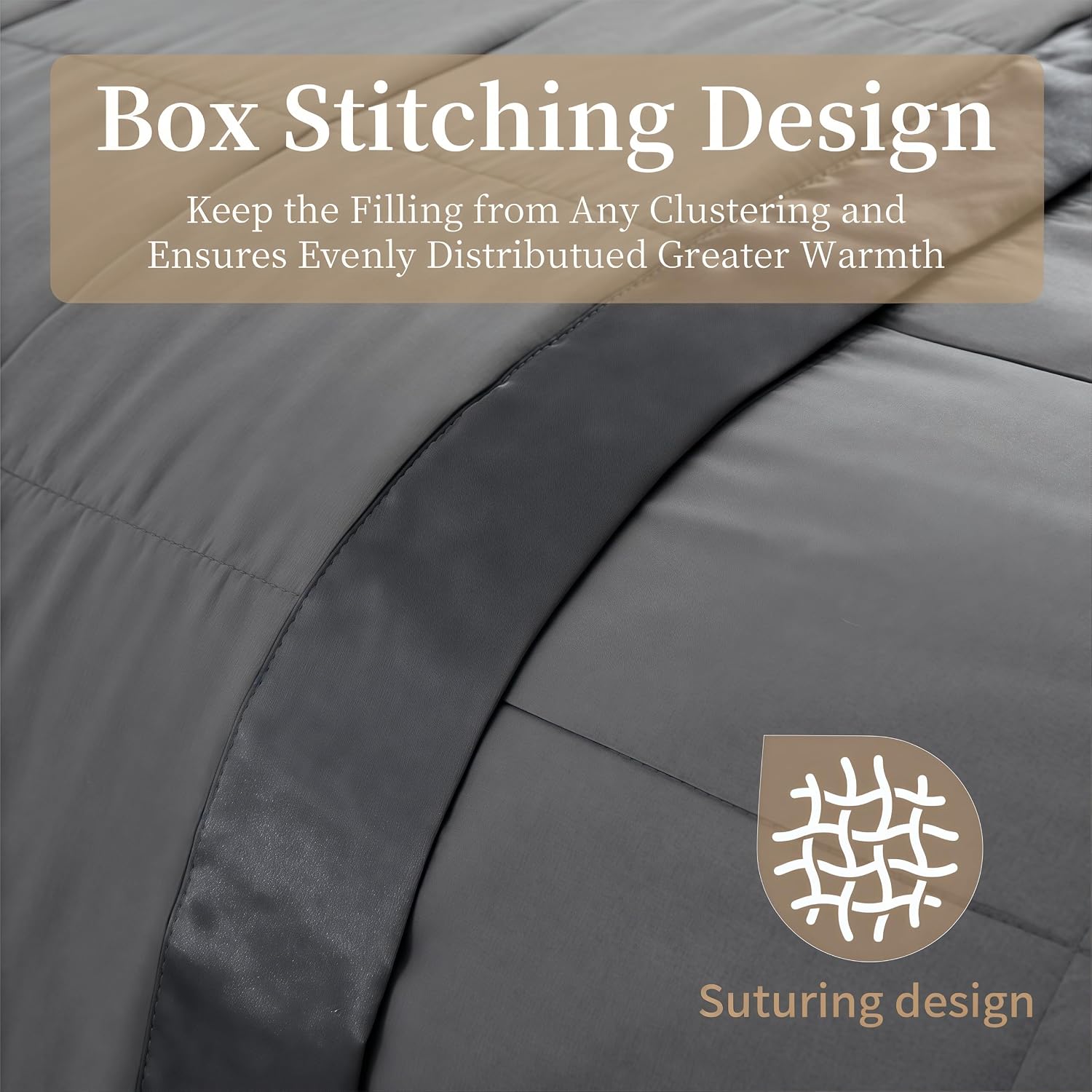 Detalle 2 de COMFLIVE Twin Down Alternative Blanket, Charcoal, Lightweight with Satin Trim