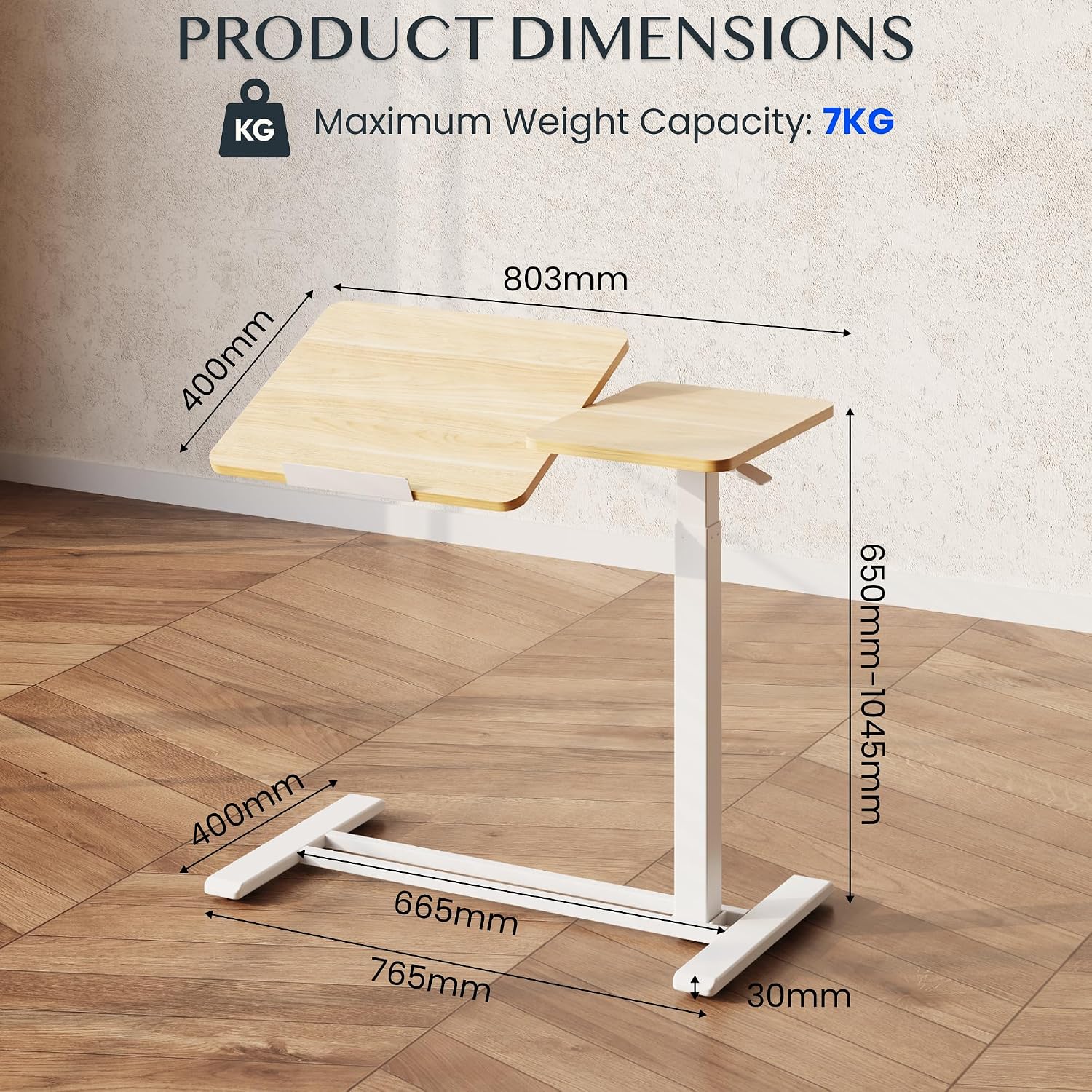 Thumbnail 6 de FLEXISPOT H7 Adjustable Side Table, Tilting Maple Top, Wheels, 80 × 40 cm