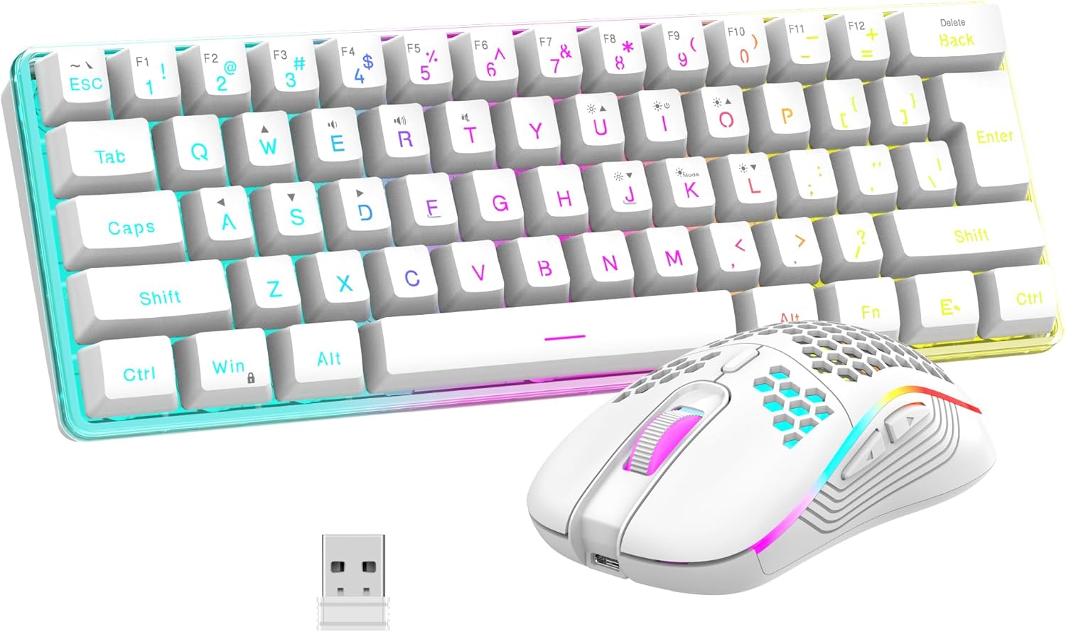 RedThunder 60% Wireless Gaming Keyboard and Mouse Combo (2.4G) with Rechargeable Battery, White
