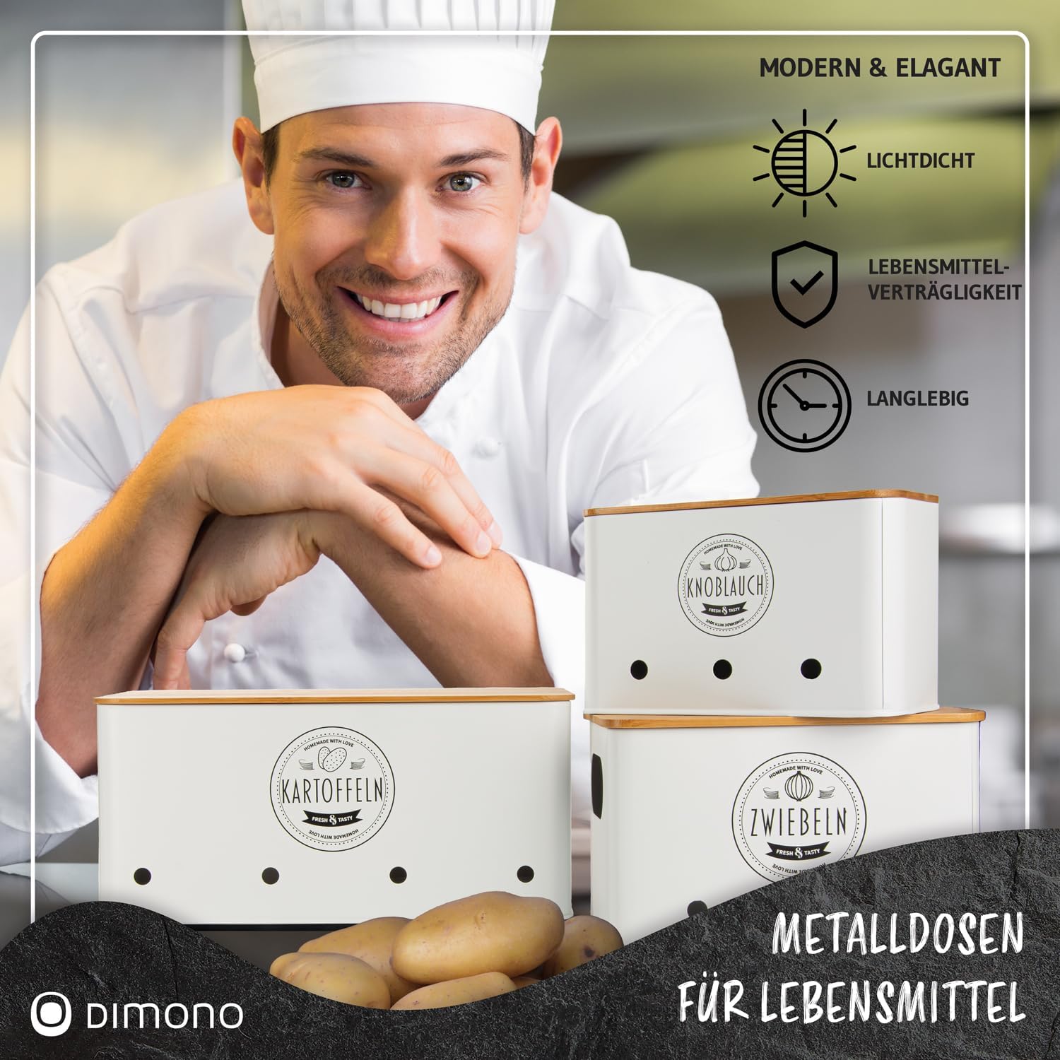 Thumbnail 4 de Dimono Vegetable Storage Tins Set of 3 with Bamboo Lids and Ventilation