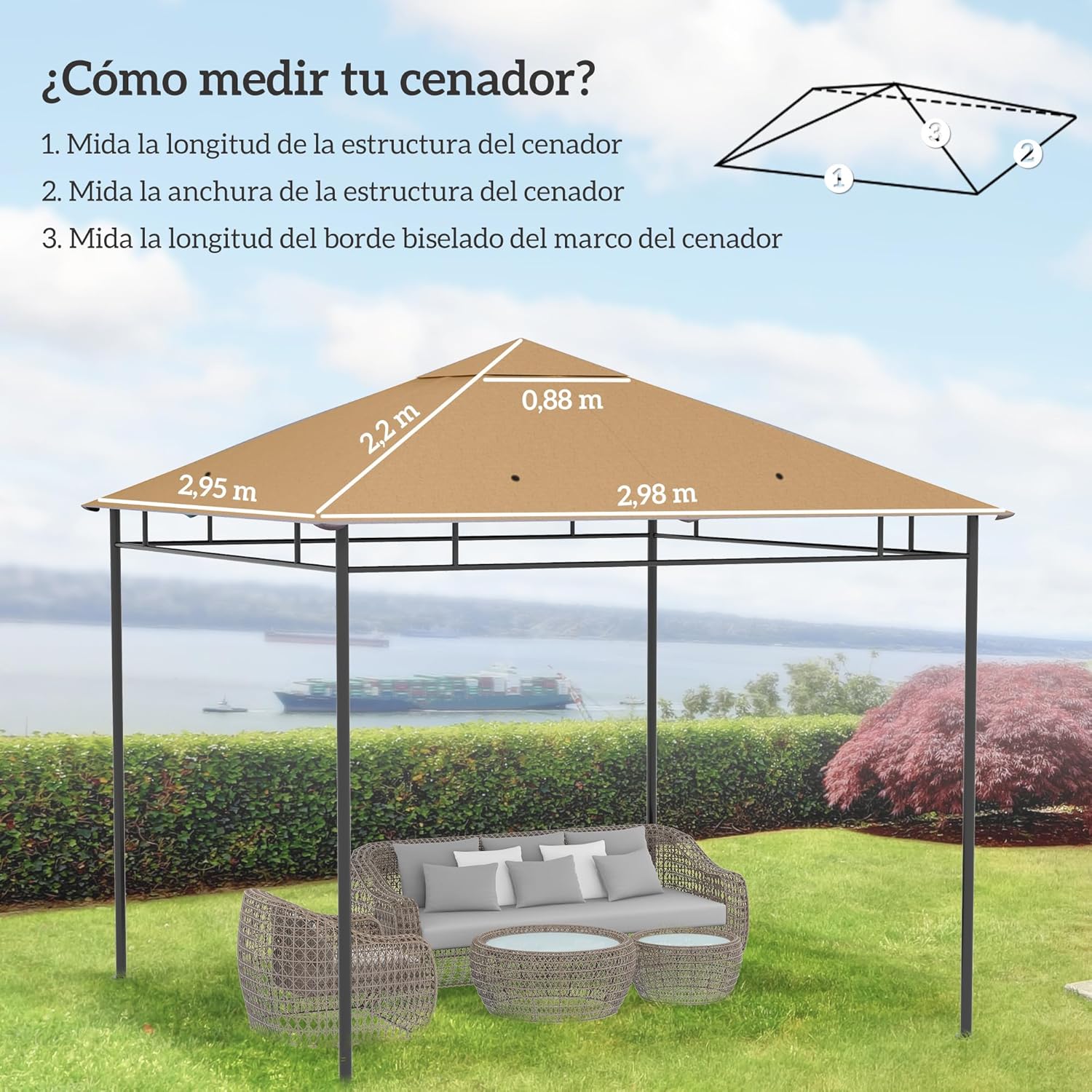 Thumbnail 6 de Outsunny techo de repuesto 300x300 cm cenador beige