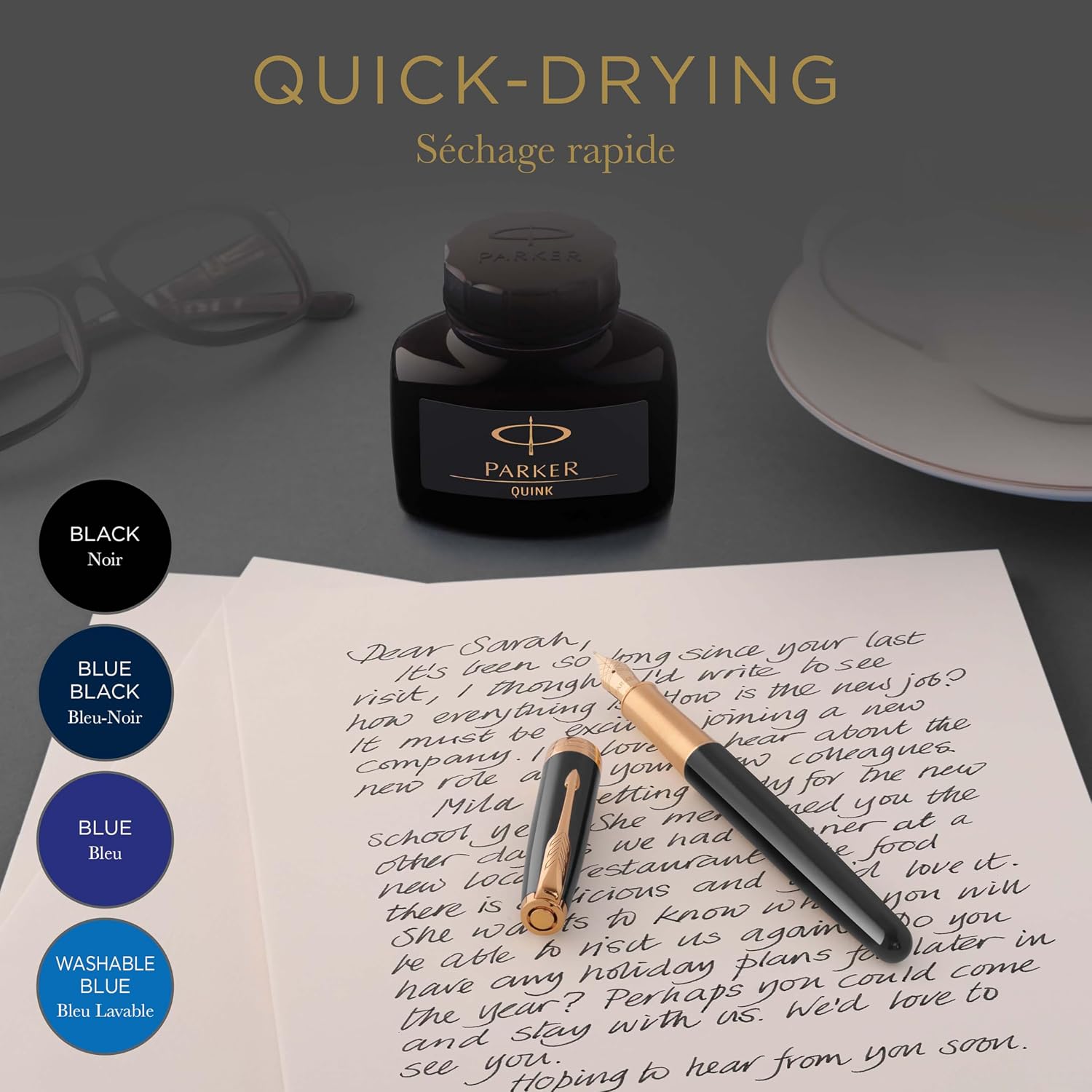 Detalle 2 de Parker Quink Tintero para Plumas Estilográficas 57 ml 🖤