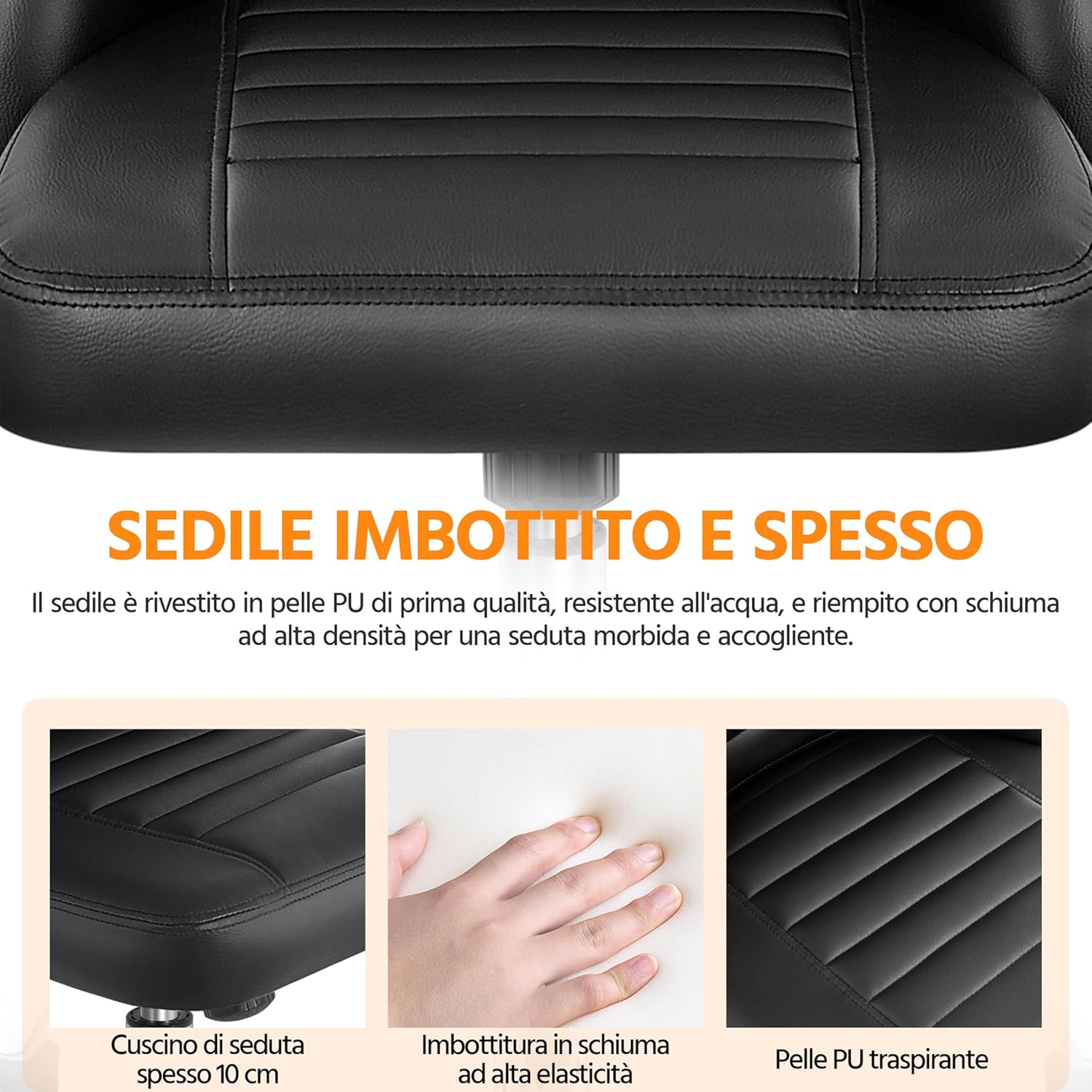 Detalle de Yaheetech Sedia da Ufficio con Schienale a Conchiglia, Senza Braccioli, Seduta in Similpelle e Rotelle Girevole