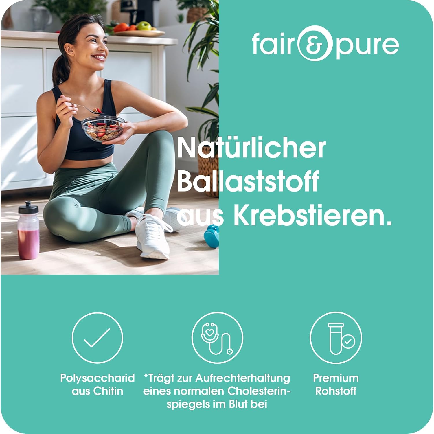 Detalle 2 de Fair & Pure Chitosan 3000mg Tagesdosis – 180 Filmtabletten, in Deutschland hergestellt