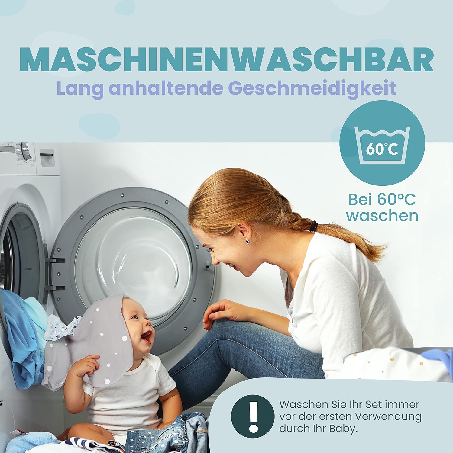 Thumbnail 6 de Sweety Fox Spannbettlaken-Set 2x Baumwolle + 1x wasserdichter Matratzenschoner (50x83 cm), grau
