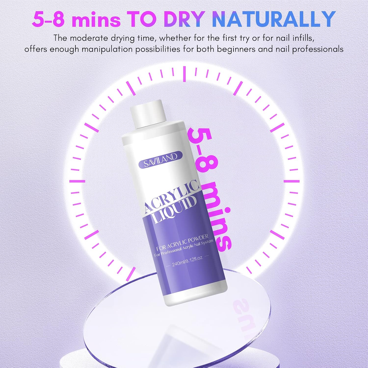 Detalle de Saviland Acryl Liquid für Nägel (240 ml) mit 3 Acrylpinseln – MMA-freie Formel für Verlängerung & Schnitzen