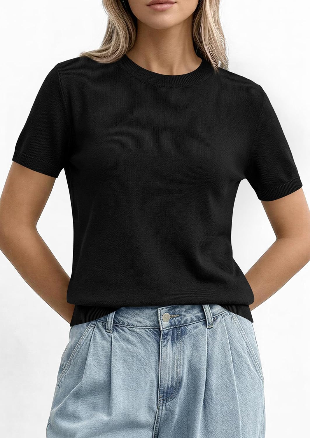 Thumbnail 6 de PRETTYGARDEN Women's Short Sleeve Sweaters 2026 Spring Crew Neck Knit Work Shirts