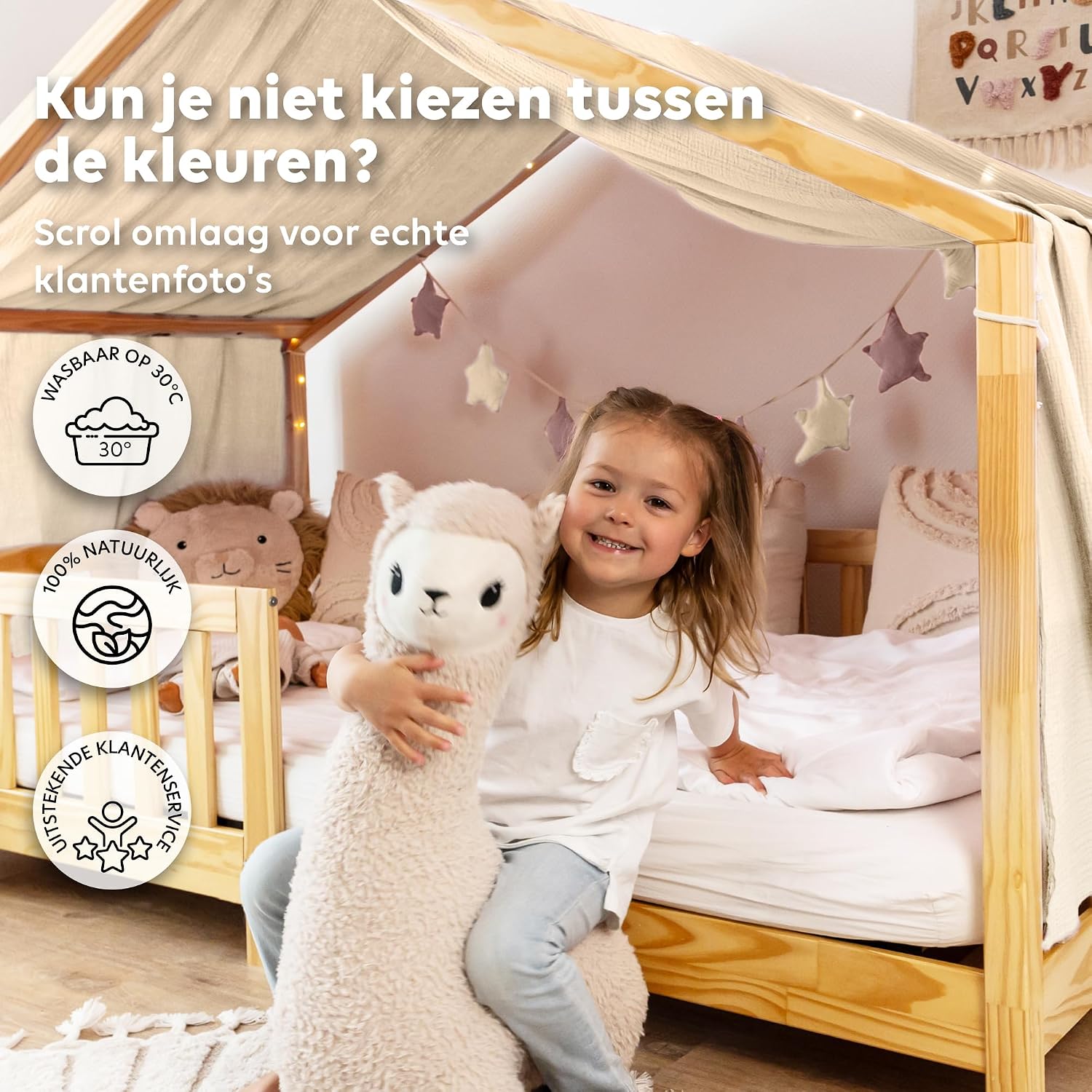 Detalle 1 de lilimaus BH-HB-SINGLE-GOLD-135x420-CREME bedhemel van mousseline katoen