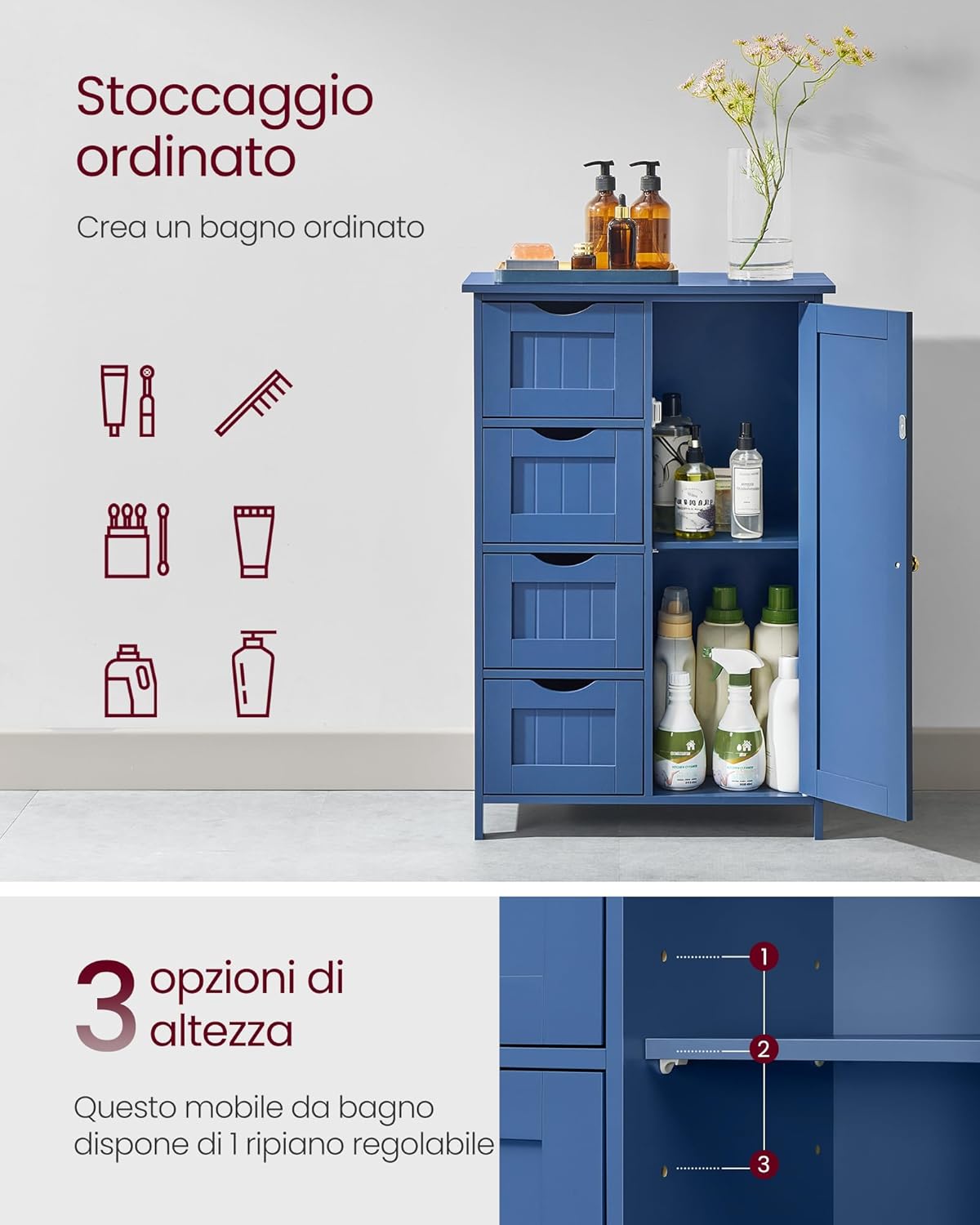 Thumbnail 4 de VASAGLE LHC041QE02 Mobiletto bagno 30 x 55 x 82 cm