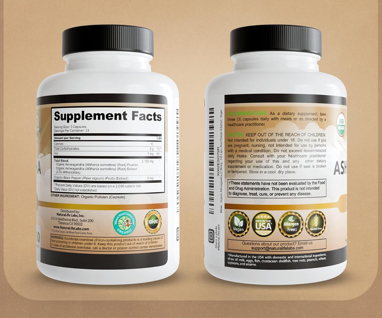 Thumbnail 6 de NaturaLife Labs LE Organic Ashwagandha Capsules, 2,100 mg, 100 Count