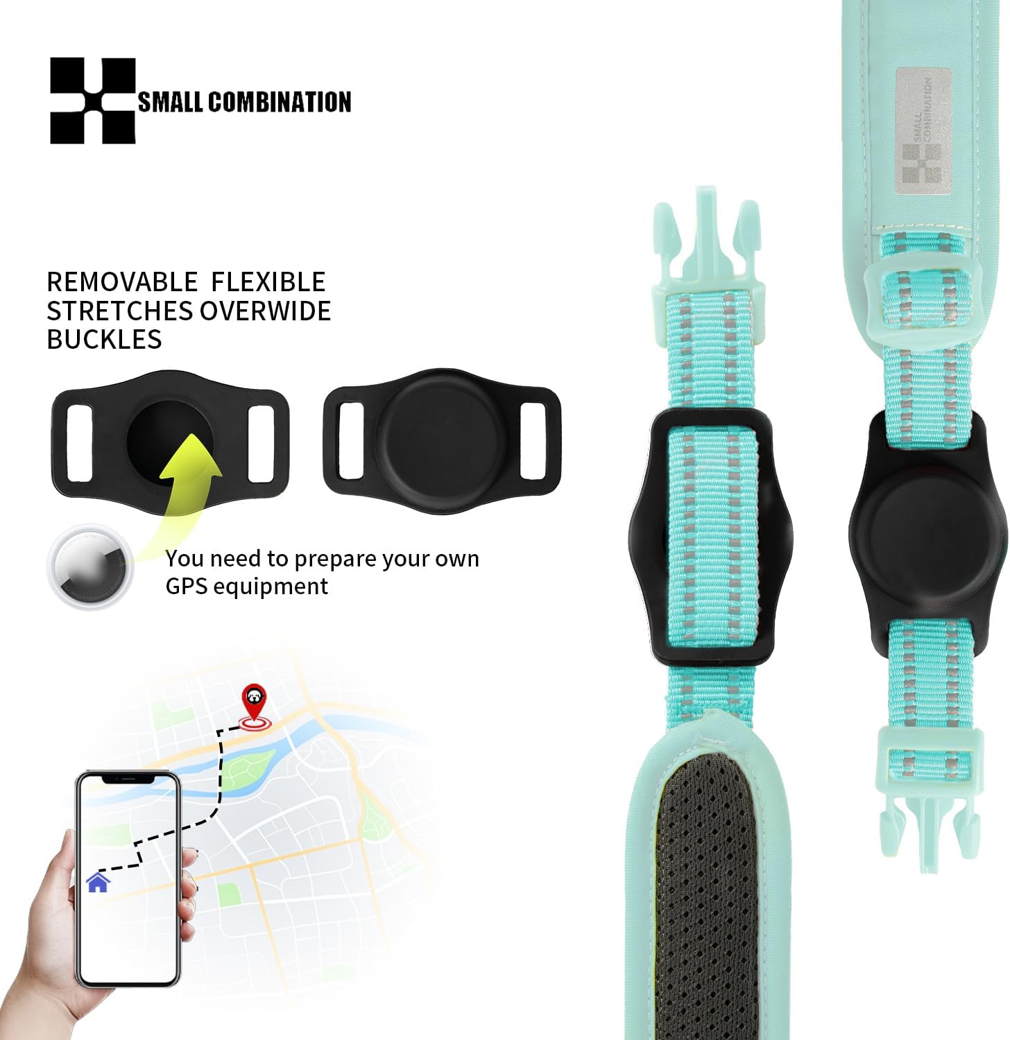 Detalle de Small Combination Adjustable Pet Dog Collar, Turquoise and Black (Aqua Green, M)