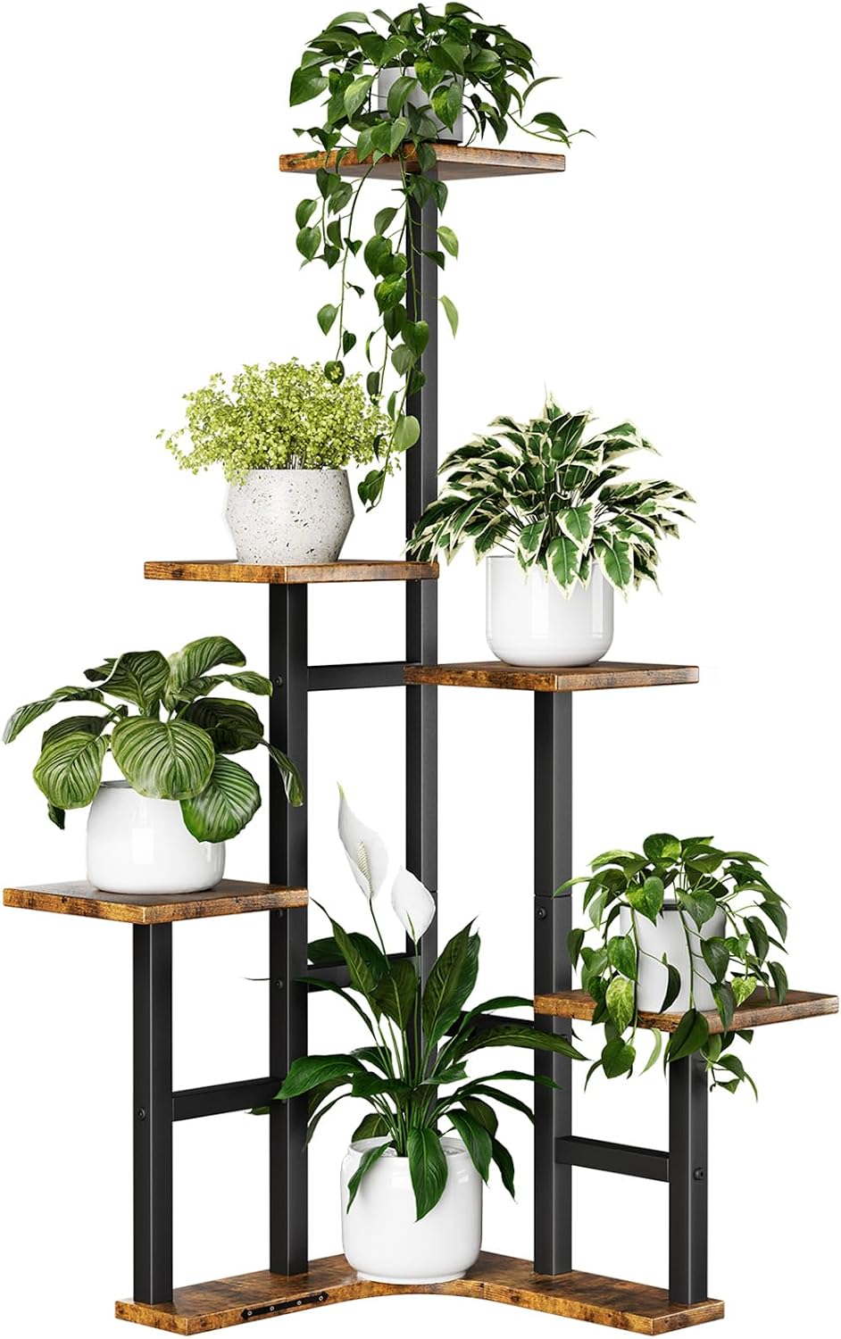 Detalle de Yzosvki PLS0004BR 6-Tier Corner Plant Stand with Rustic Brown Shelves