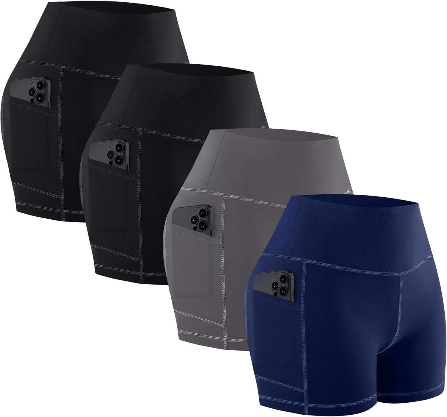 Detalle de AENLLEY Women's High Waisted Cycling Shorts 4 Pack with Pockets