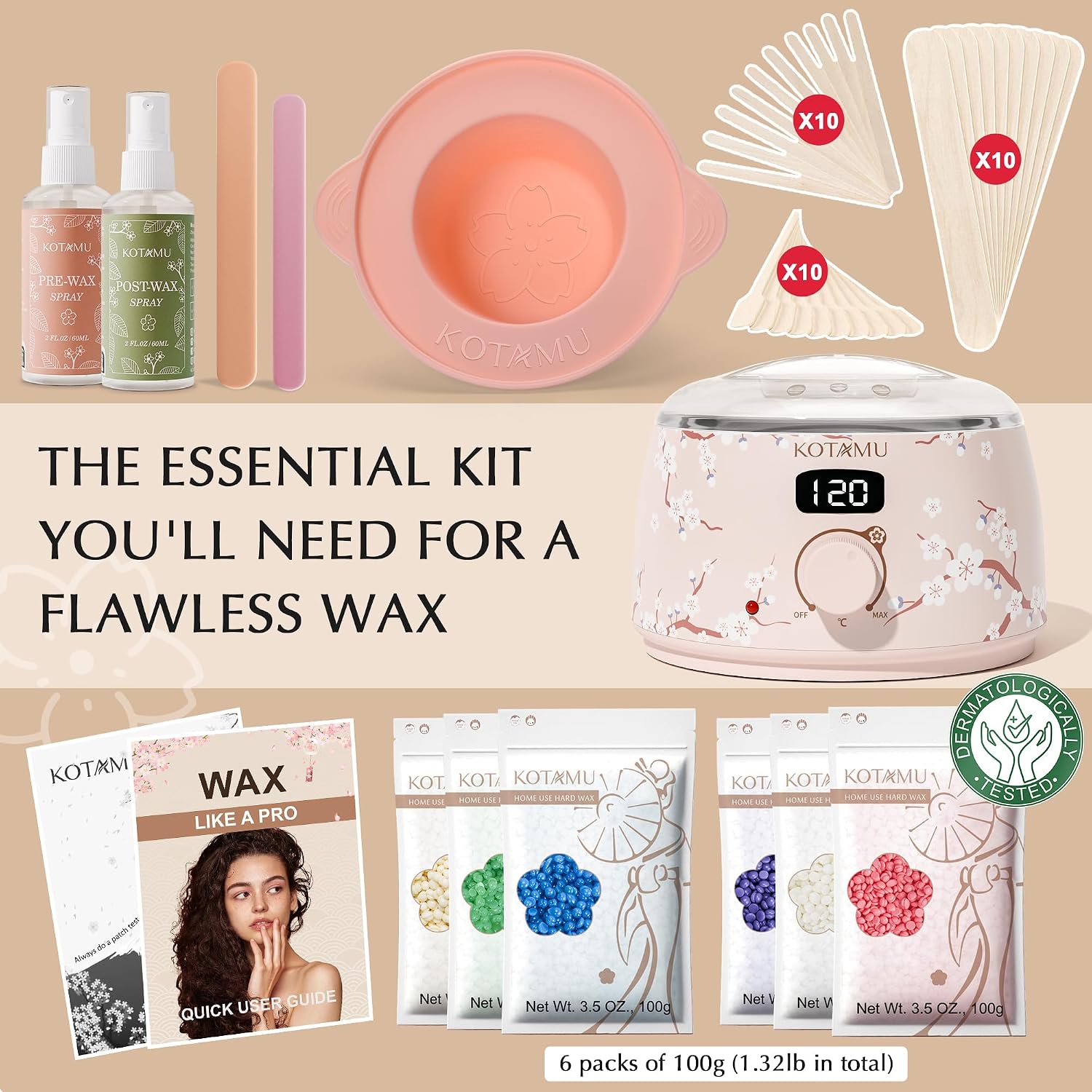 Detalle de KOTAMU digitale waxverwarmer met 600 g waxparels en 44 accessoires