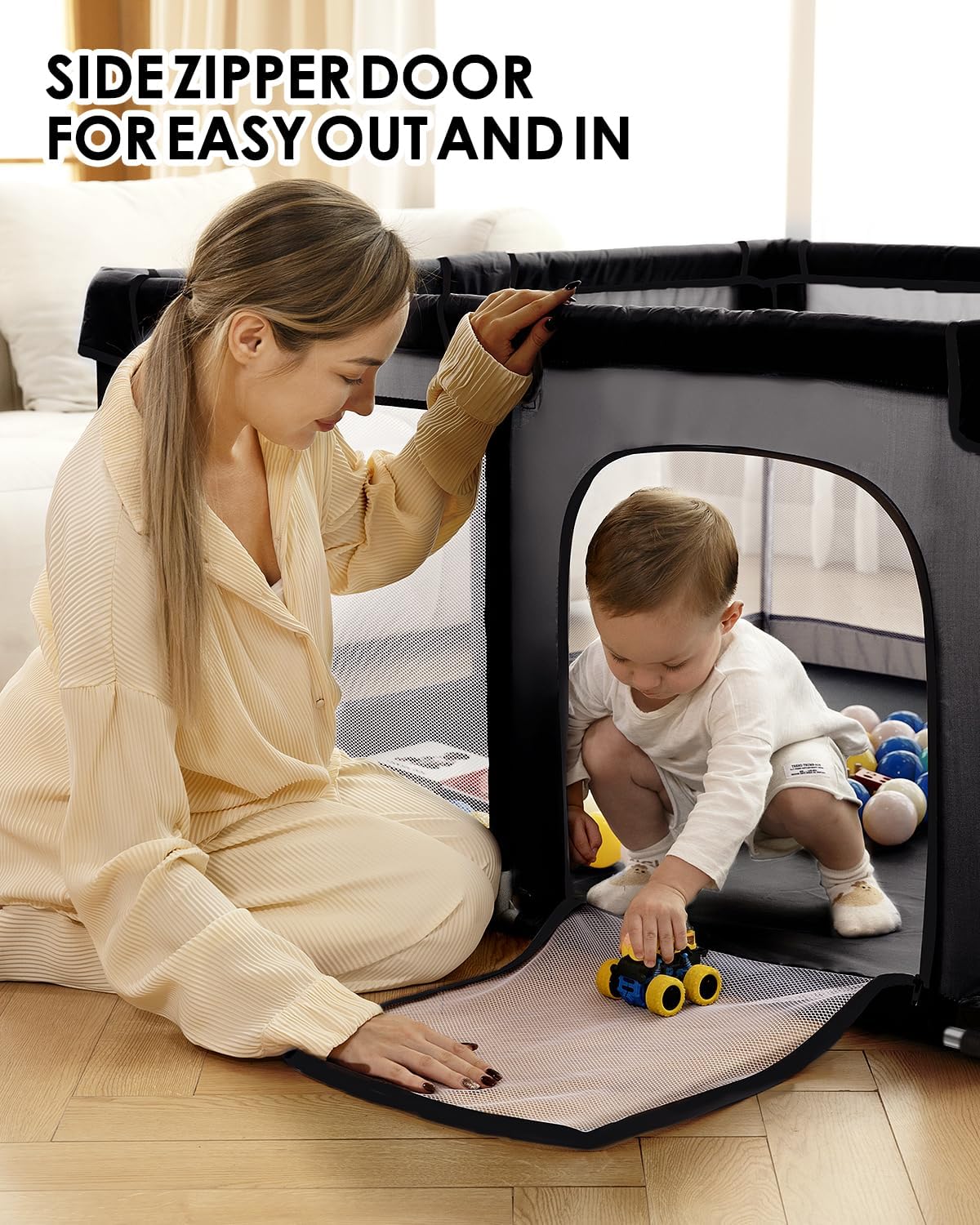 Thumbnail 2 de Baby Playpen Extra Large Baby Play Yard (130 x 130 x 66cm) with Anti-Slip Base, BPA-Free, Indoor & Outdoor – Black