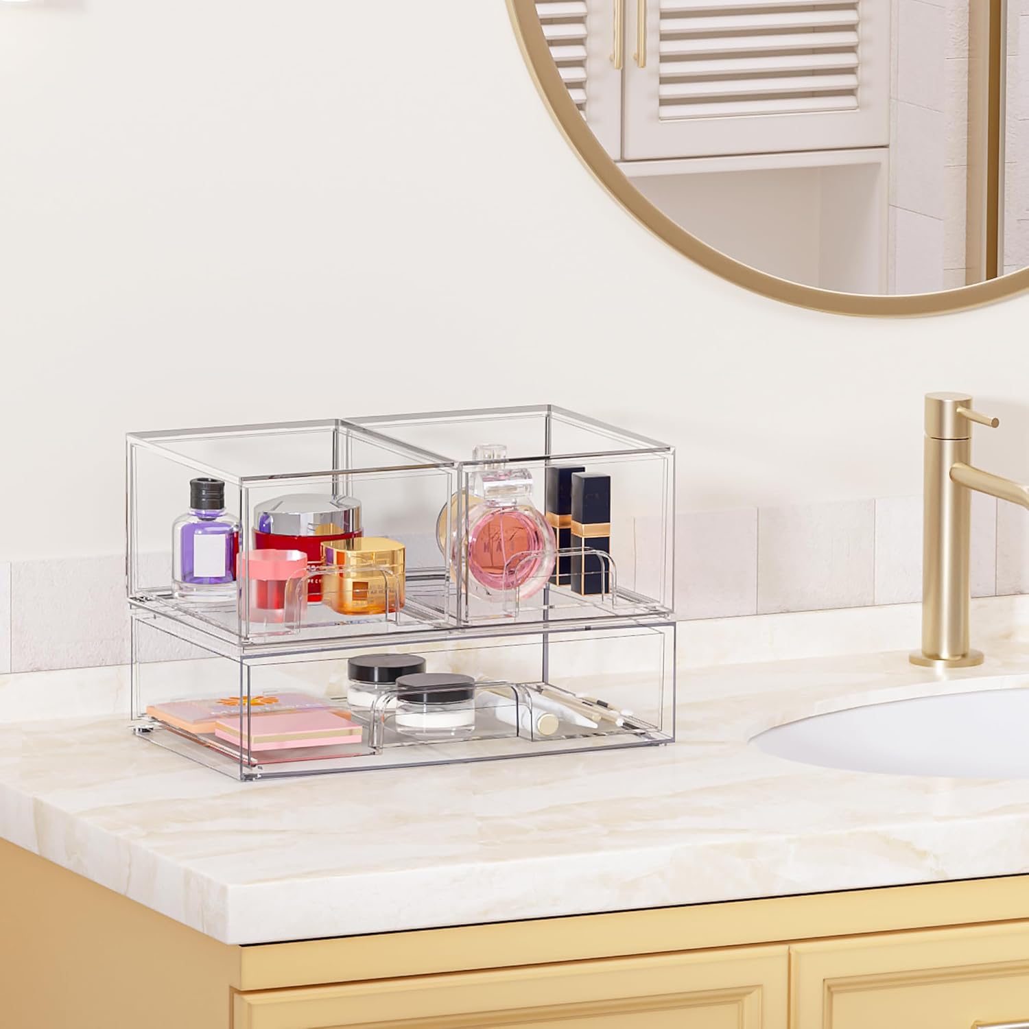 Thumbnail 1 de Vtopmart 3 Pack Clear Stackable Storage Drawers for Vanity, Bathroom & Pantry