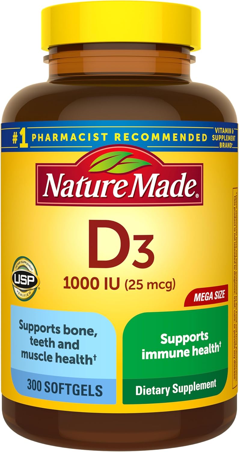 Detalle de Nature Made Vitamin D3 1000 IU Softgels — 300-Count (25 mcg) for Immune, Bone, Teeth & Muscle Support