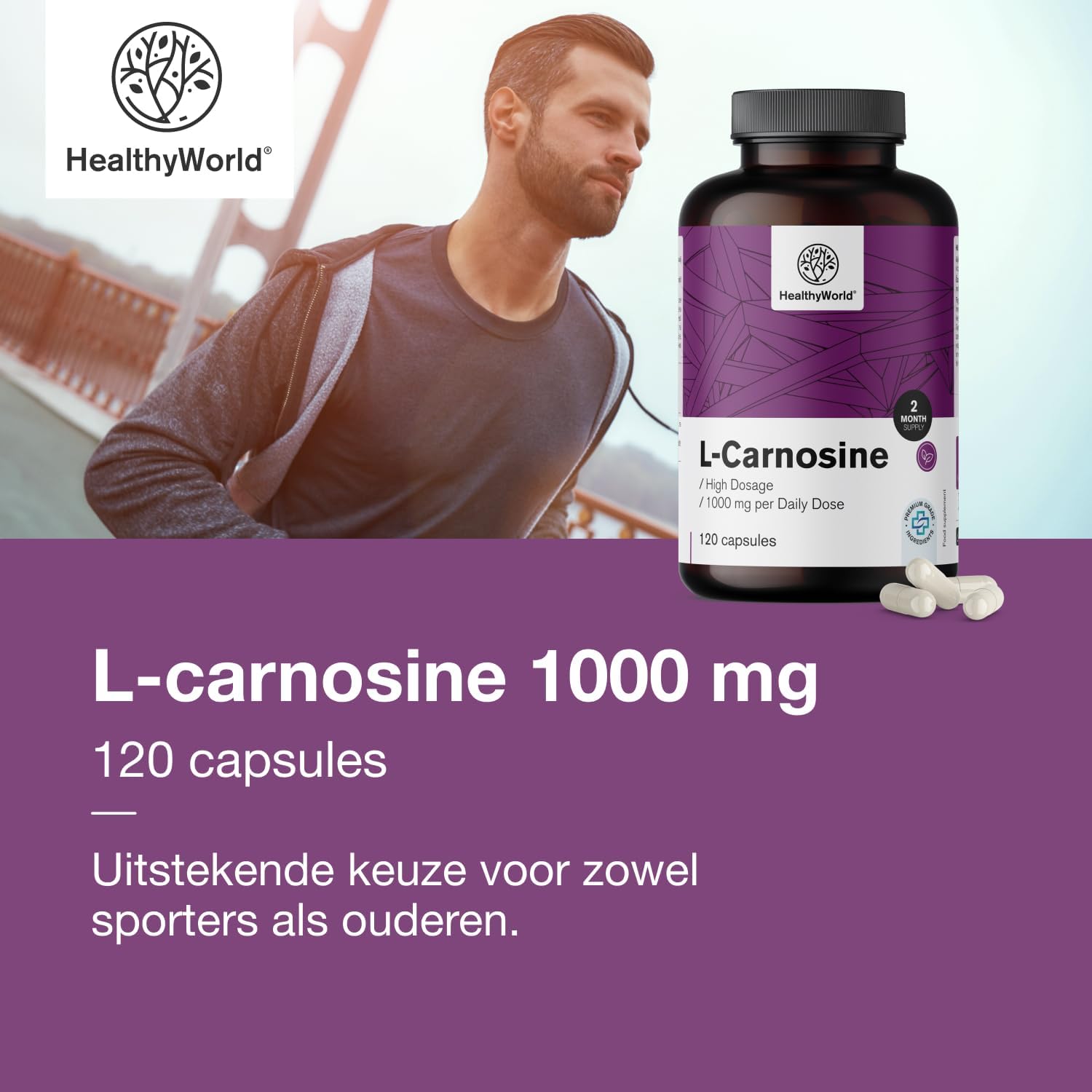 Thumbnail 6 de HealthyWorld L-Carnosine 1.000 mg, 120 plantaardige capsules