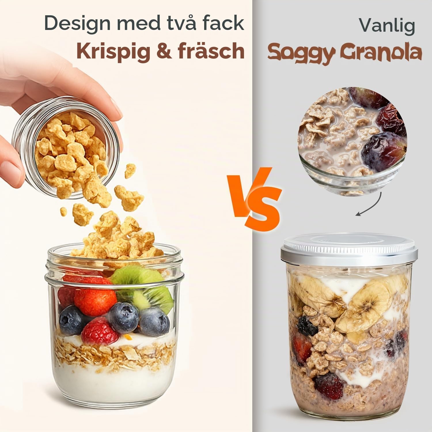 Detalle 2 de ComSaf yoghurtburkar 4-pack, 240 ml + 120 ml, med separat toppfack