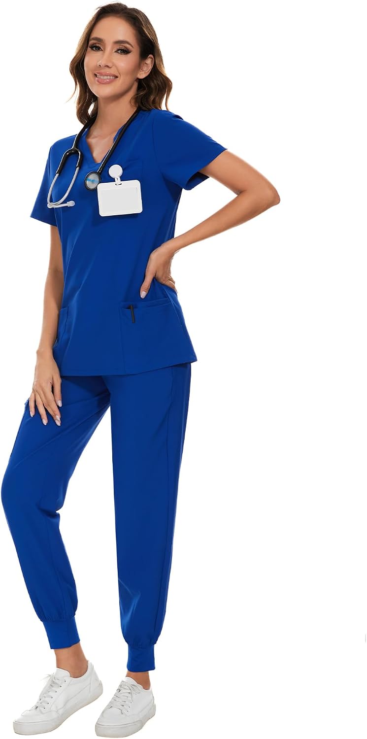 Detalle de COZYFIT Women's Scrub Set with V-Neck Top, Jogger Pants and Stretch Fabric
