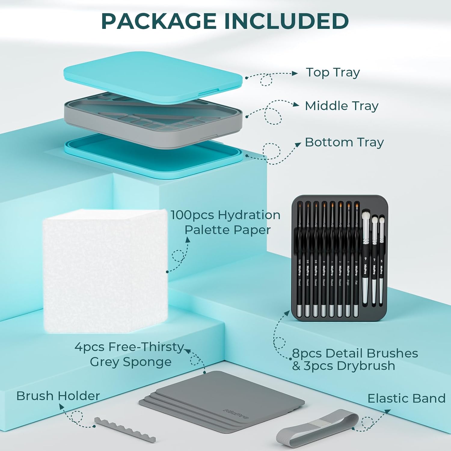 Thumbnail 2 de Nicpro Palette Peinture humide 9,6×6,2 pouces 🖌️