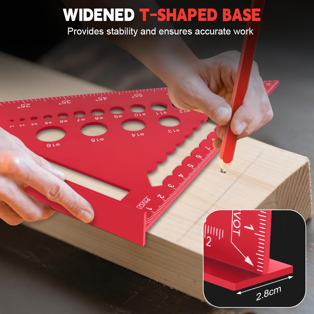Detalle de Flintronic 2 Pcs Speed Square Set (18 & 30cm) Aluminium Alloy Triangle Ruler with 2 Carpenter Pencils