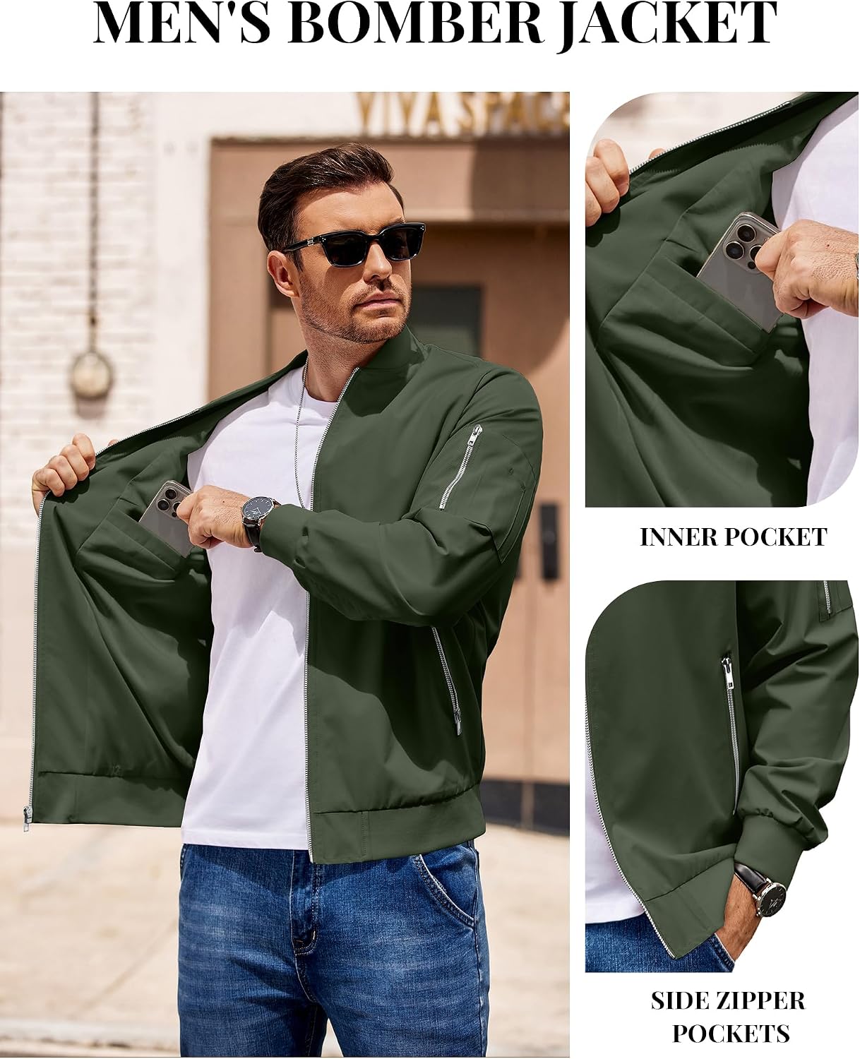 Detalle 1 de COOFANDY Men's Bomber Jacket Lightweight
