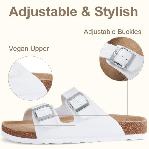 Detalle de KIDMI Women Sandals Arch Support Cork Footbed Slide – White (Size 7)