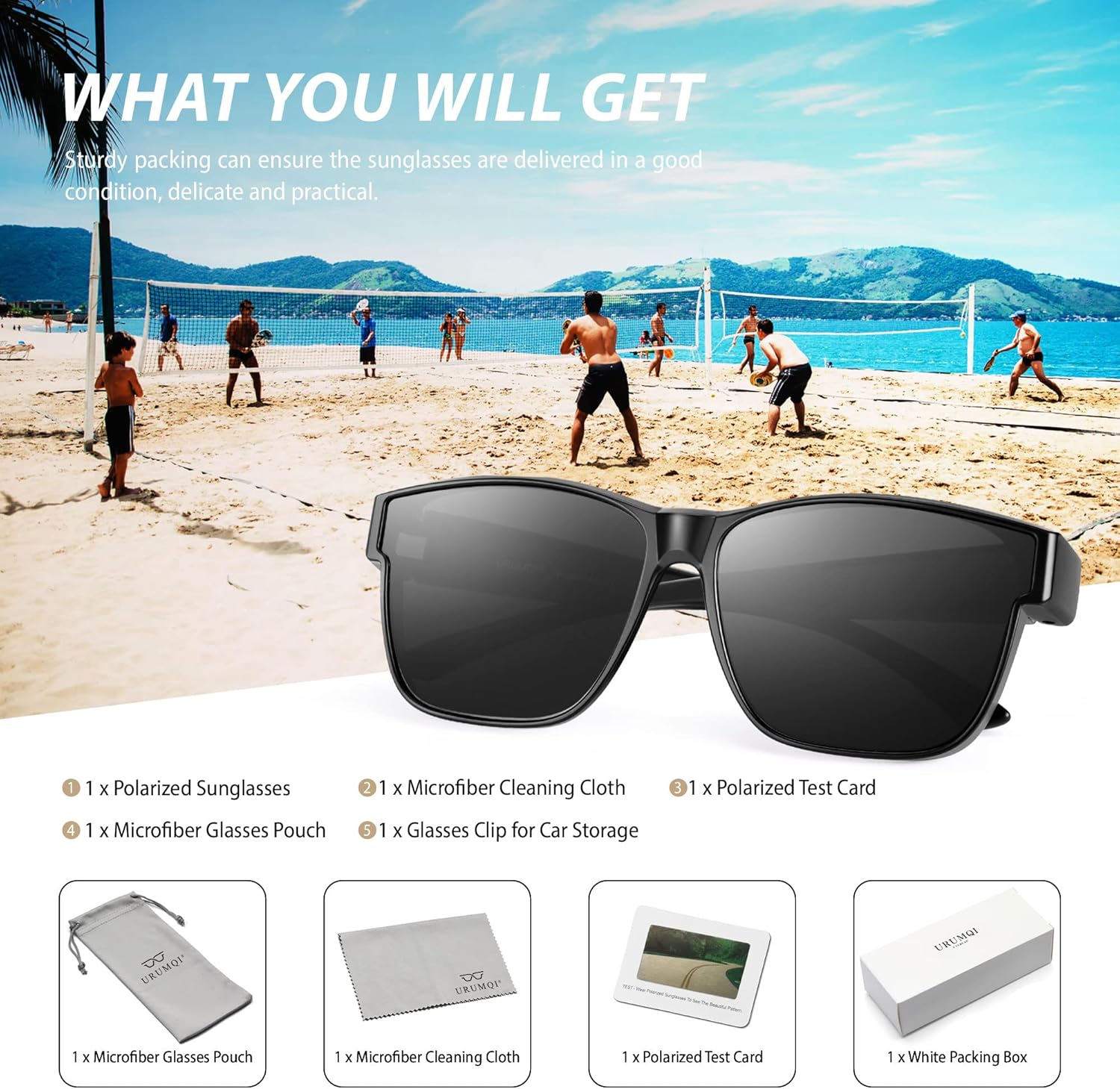 Thumbnail 6 de URUMQI Überzieh-Sonnenbrille über normale Brille (UV400, polarisiert) – beige, Schildpatt-Optik