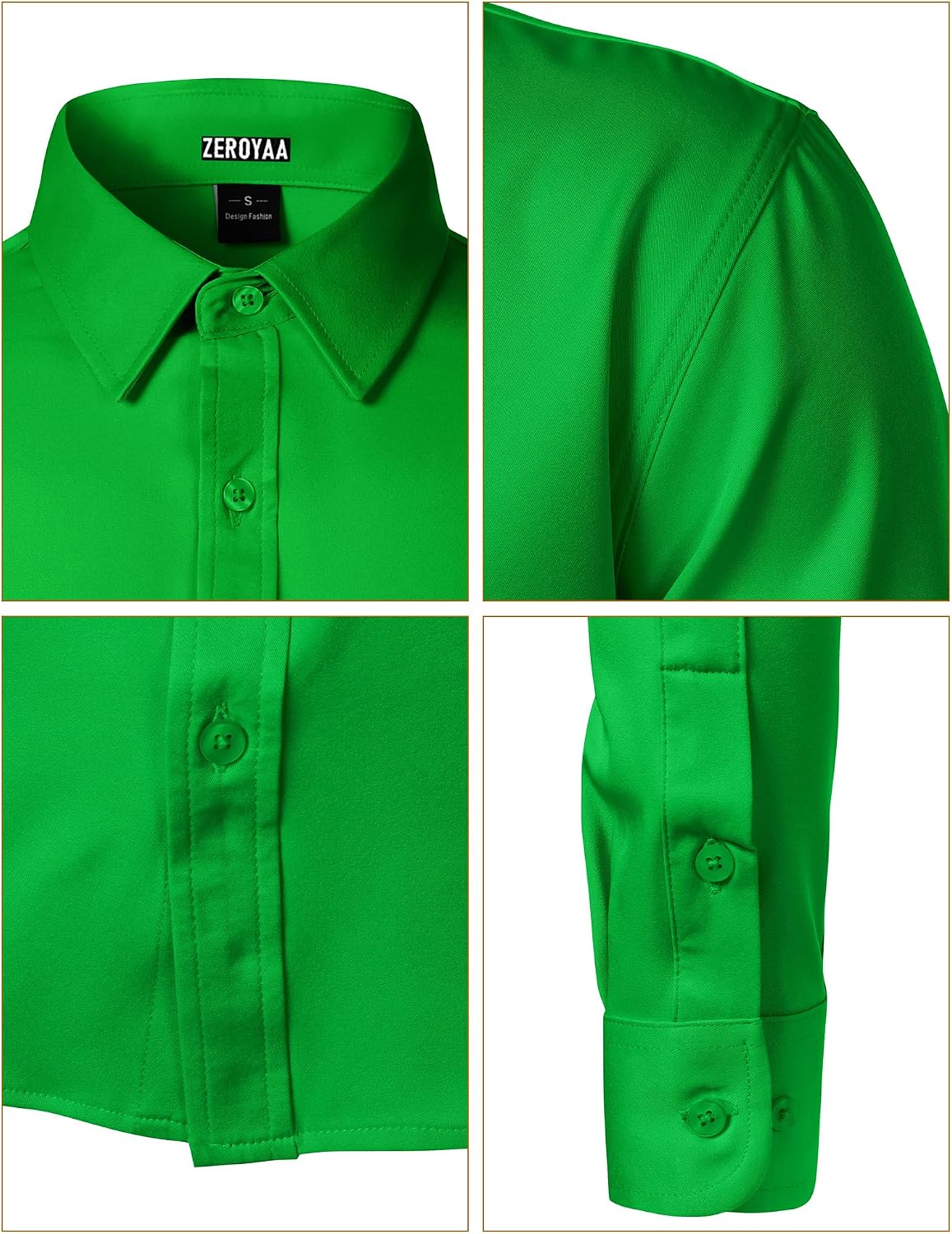 Detalle de ZEROYAA Men's Wrinkle-Resistant Long-Sleeve Dress Shirt, Stretch Modern Slim Fit