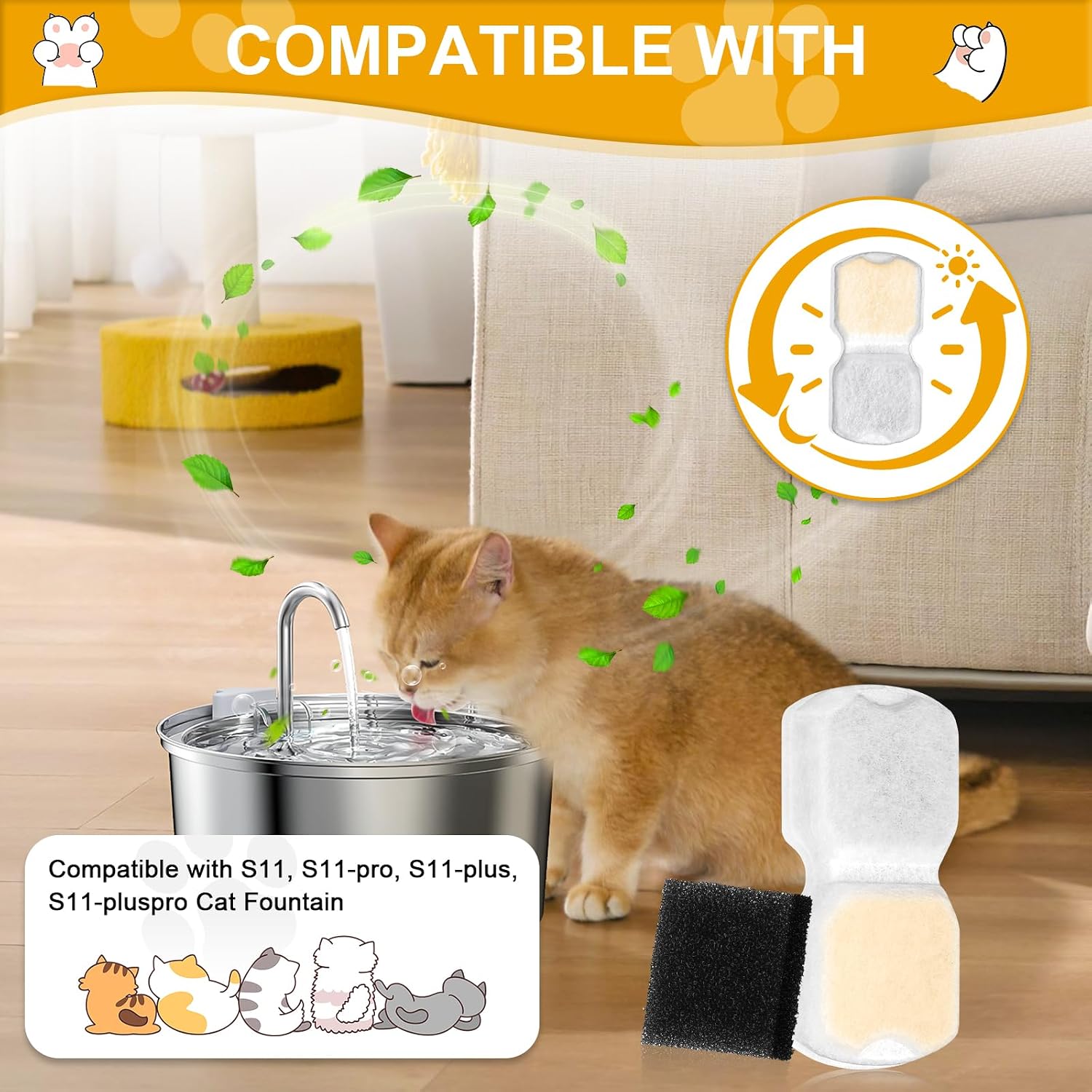 Detalle de Cat Fountain Filters for Giotohun S11 Series (12 Pack) with Carbon and Foam Sponges