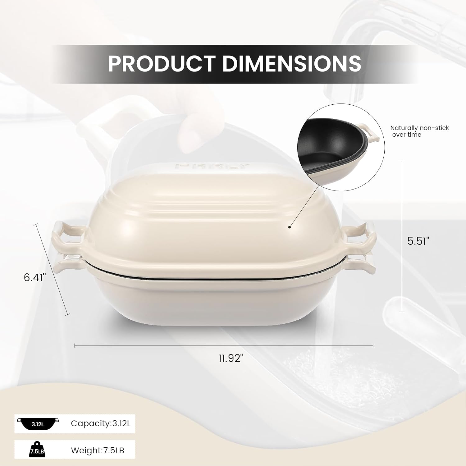 Detalle 2 de FRRLY Oval Enameled Cast Iron Dutch Oven 2.8QT 🍲