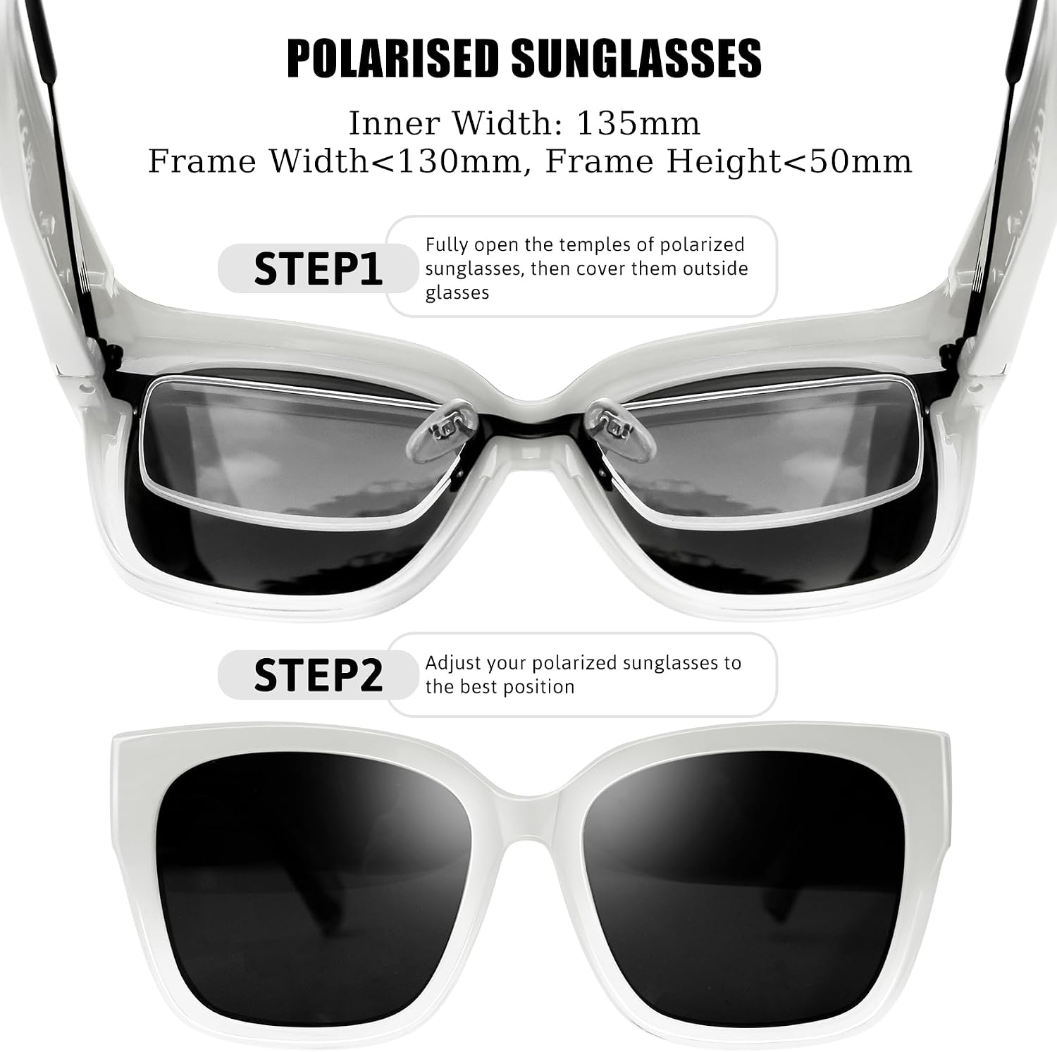 Thumbnail 3 de KANASTAL Übergröße Überzieh-Sonnenbrille für Brillenträger (Fit Over) – quadratisch, polarisiert, UV400