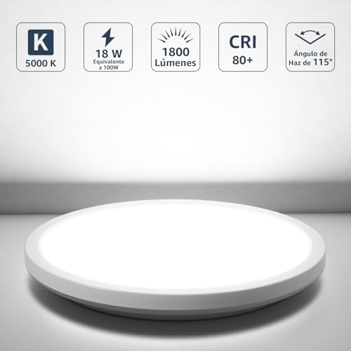 Thumbnail 1 de Lepro Pláfon LED de techo para cocina y baño, blanco frío 5000K, 18W y 1800 lm, IP44 ultrafino (Ø22 cm)