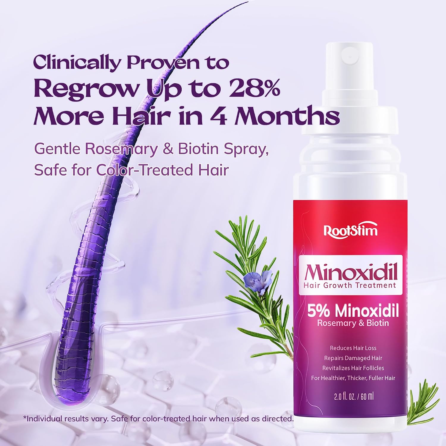 Detalle 2 de RootStim 5% Minoxidil Spray for Women, 3-Pack with Rosemary & Biotin