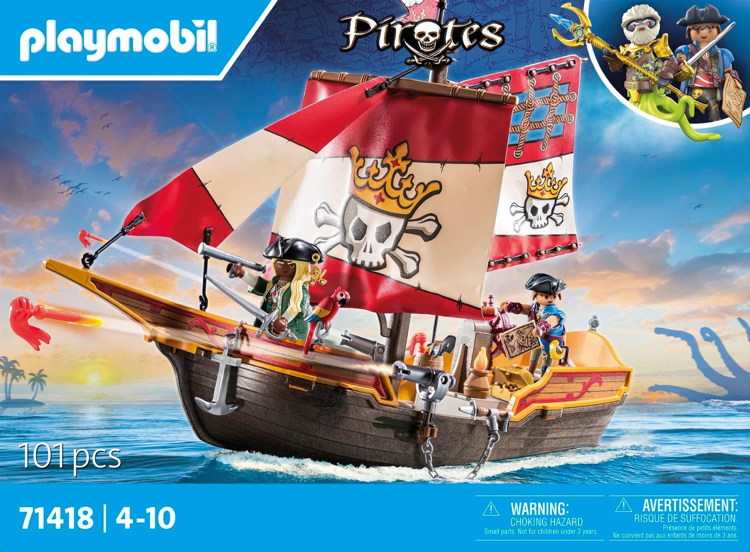 Detalle de PLAYMOBIL Pirates 71418 Piratenschiff – aufregende Abenteuer auf hoher See
