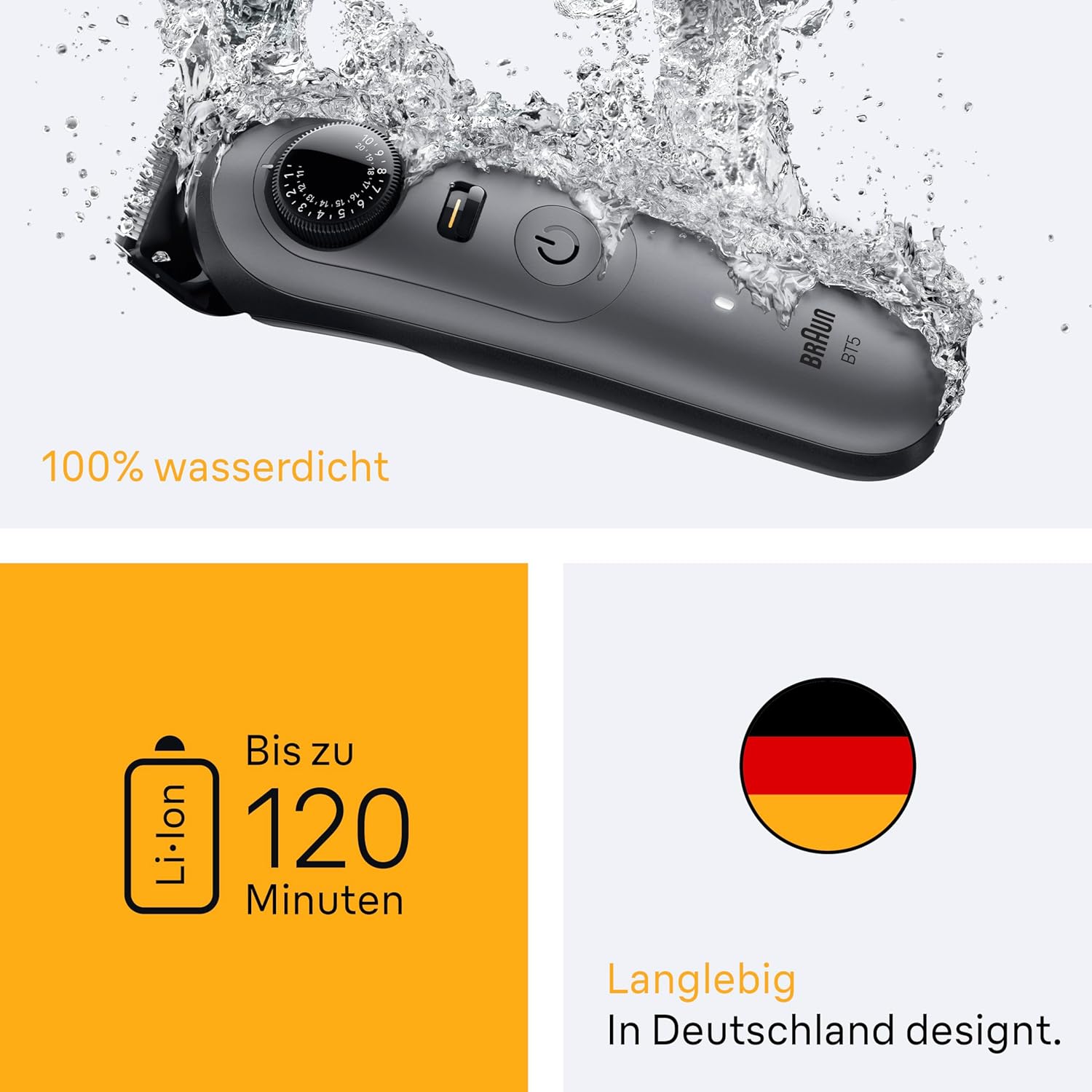 Detalle 2 de Braun Barttrimmer Series 5 BT5565 Grau – elektrischer Bartschneider mit 9 Zubehörteilen, 40 Längen und wasserdicht