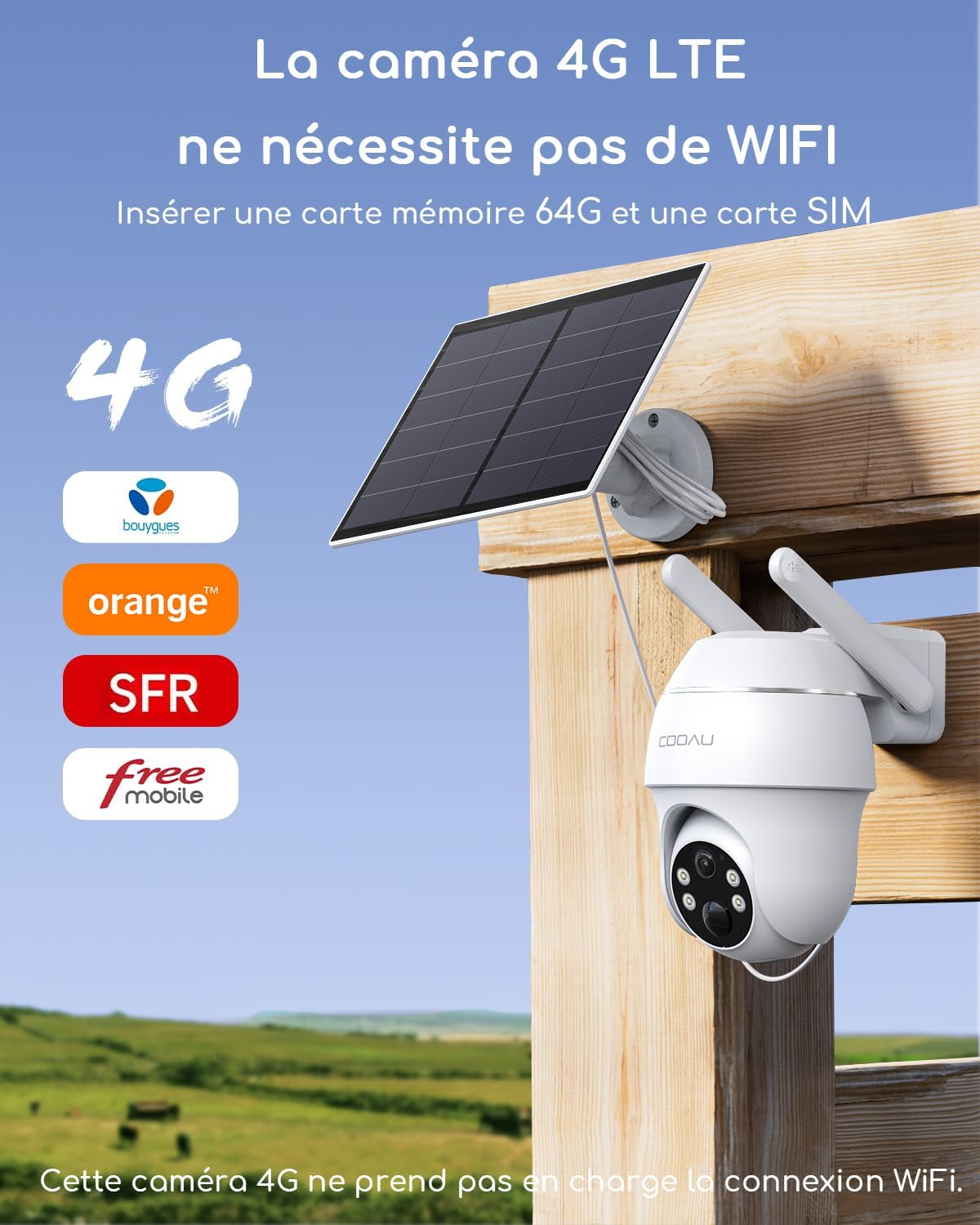 Thumbnail 1 de COOAU 4G LTE Caméra solaire 3MP 360°