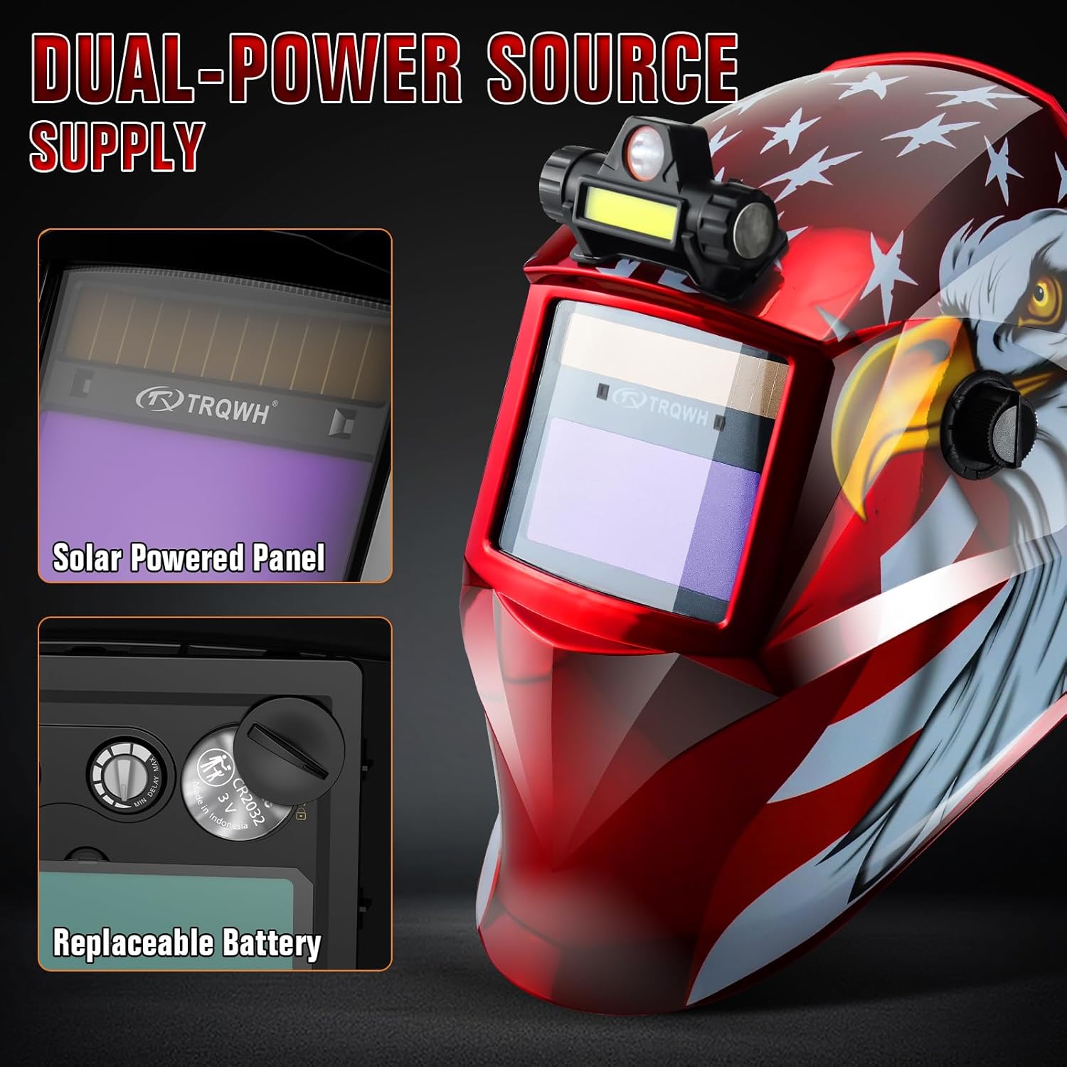 Detalle de TRQWH Auto-Darkening Welding Helmet KTS-HD94 with True-Color Lens, Wide View & Auto-Darkening